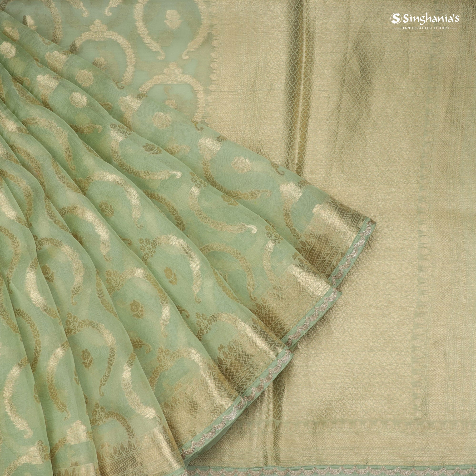 Light Green Organza Saree With Floral Pattern