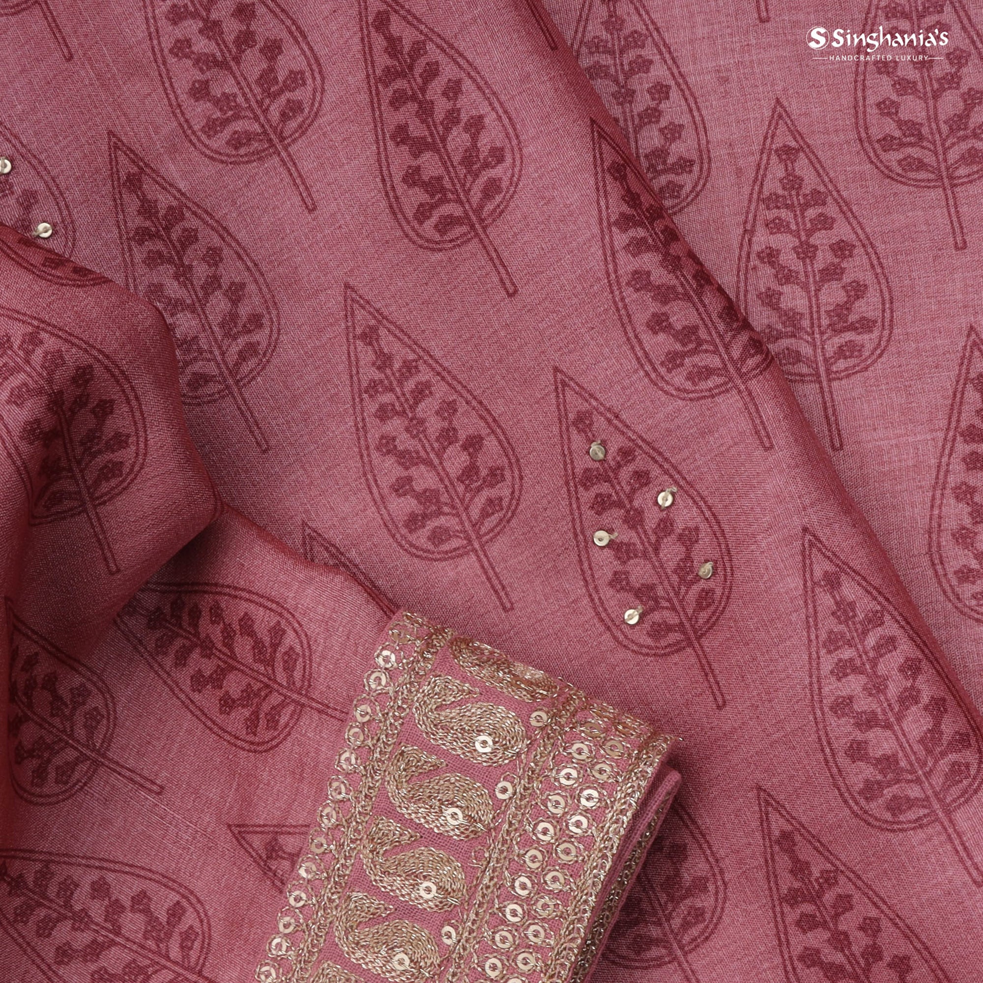 Flamingo Pink Tussar Saree With Sequin Embroidery