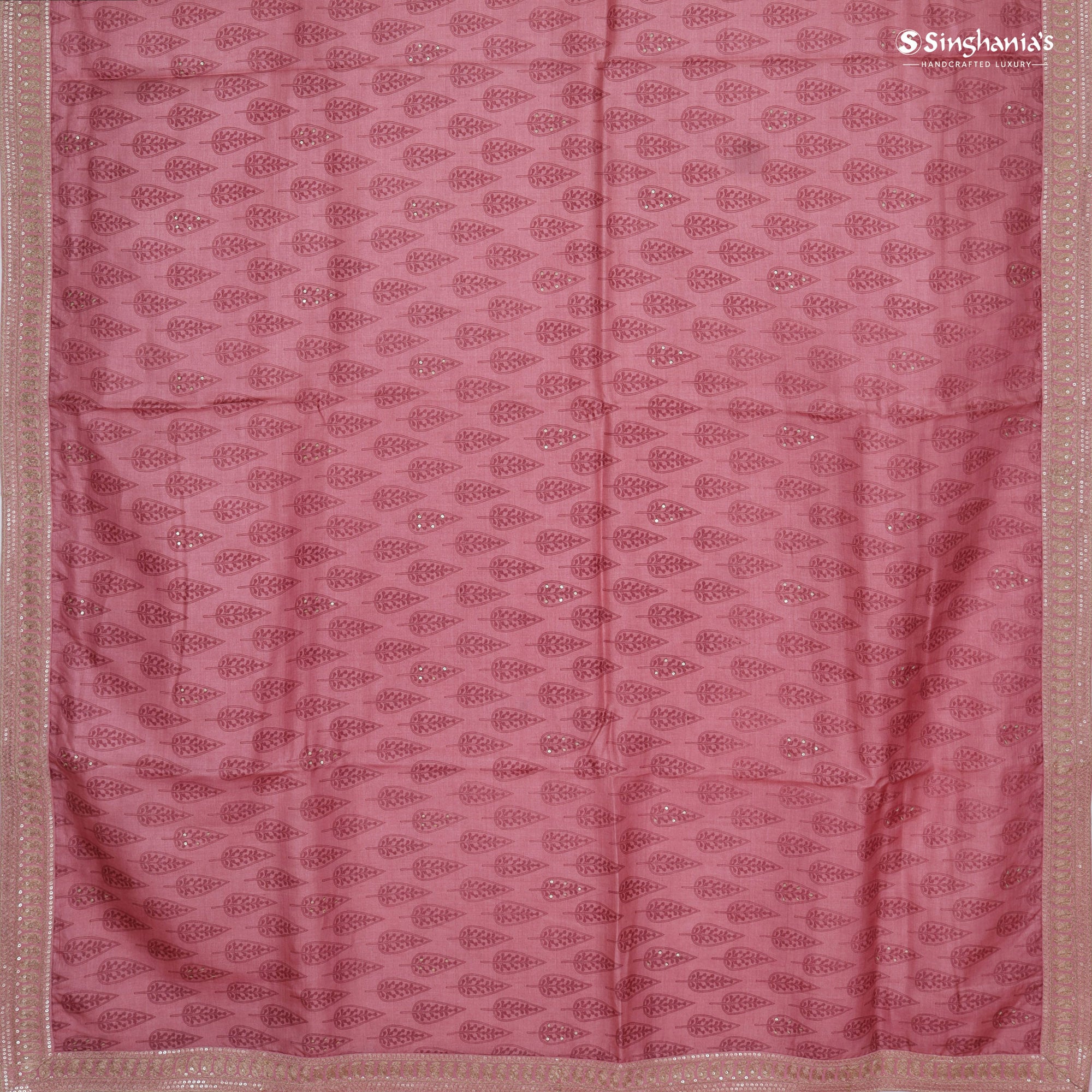 Flamingo Pink Tussar Saree With Sequin Embroidery