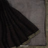 Pitch Black Organza Embroidery Saree With Stripes Pattern