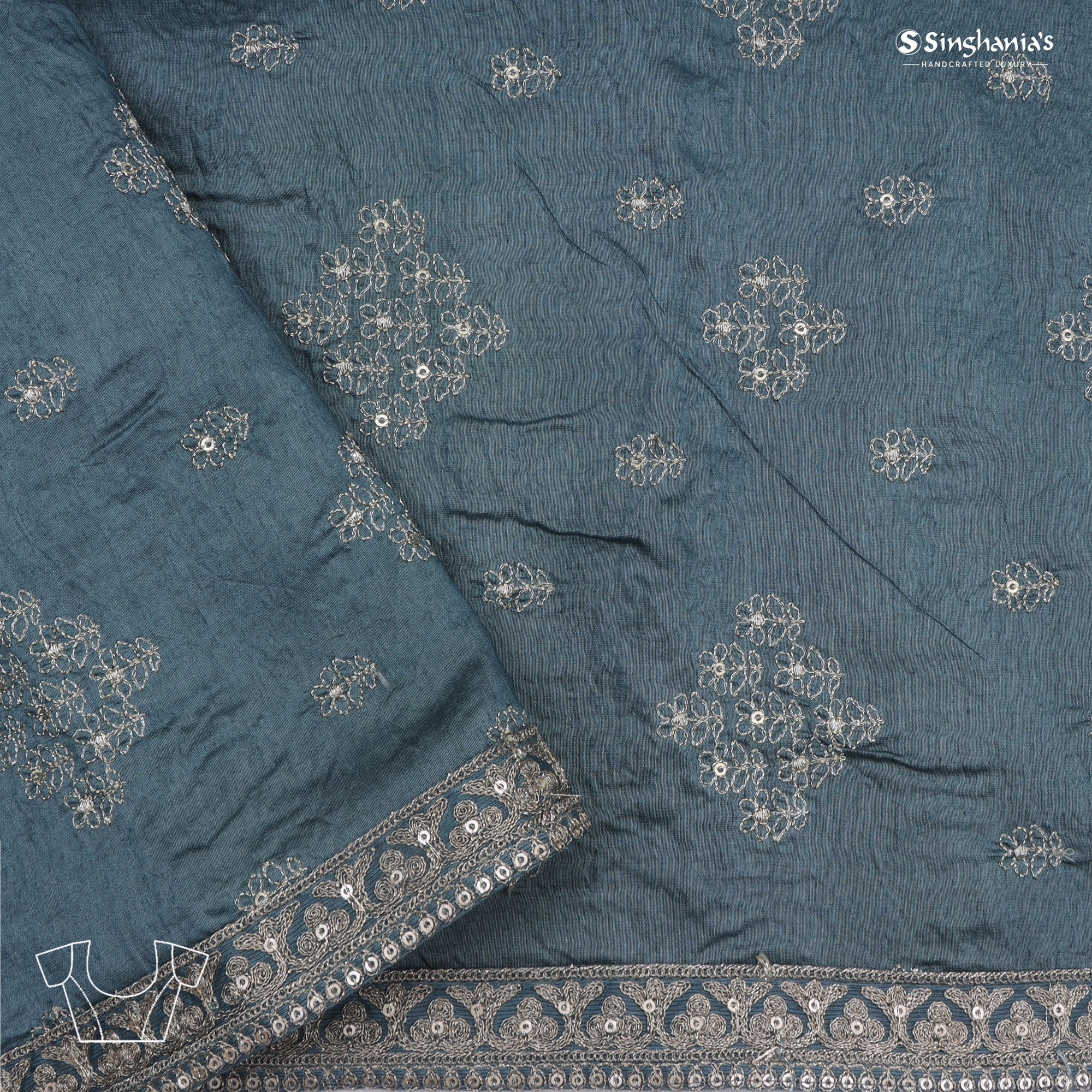 Ice Blue Printed Tussar Saree With Mukaish Design