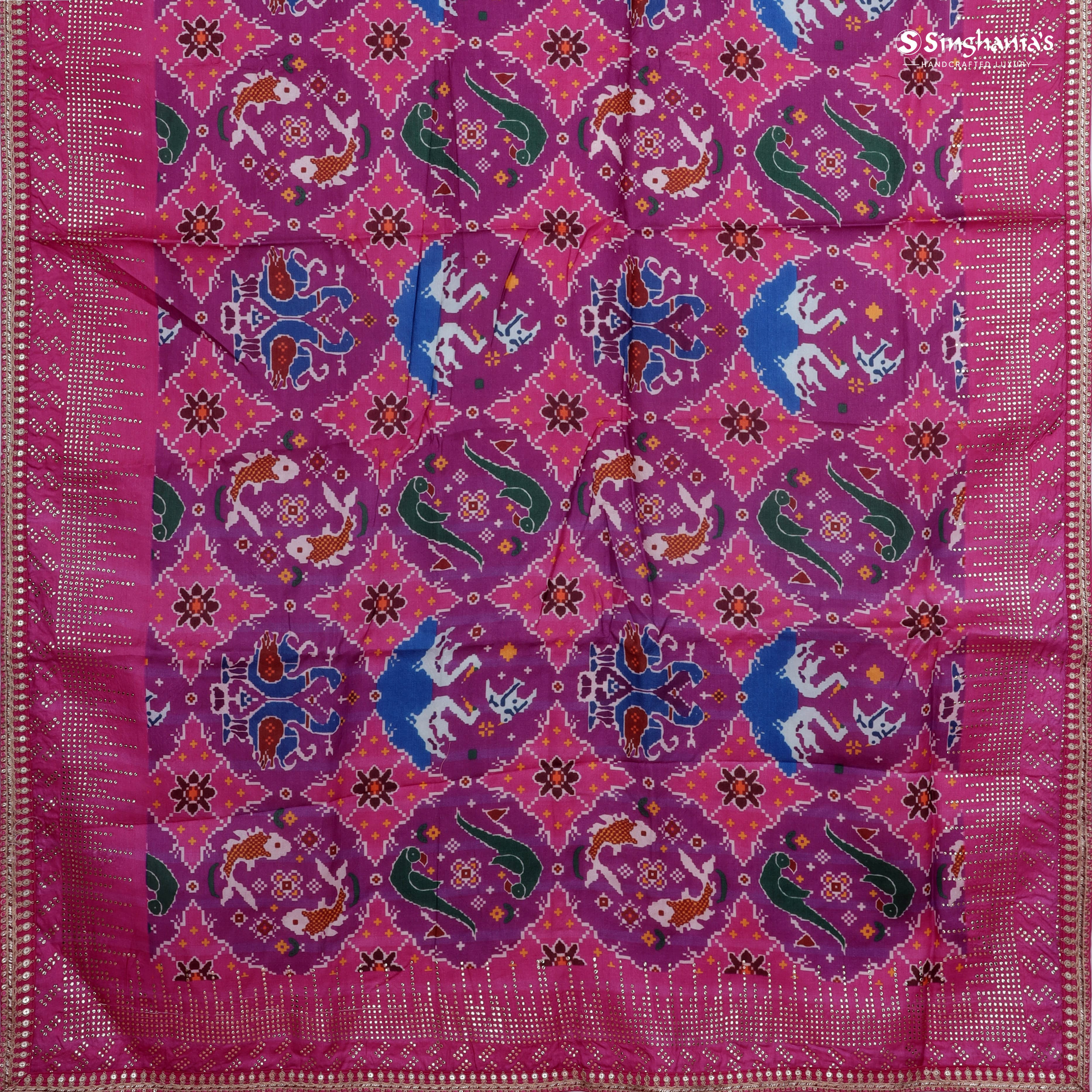 Pink Purple Printed Tussar Saree With Sequin Embroidery