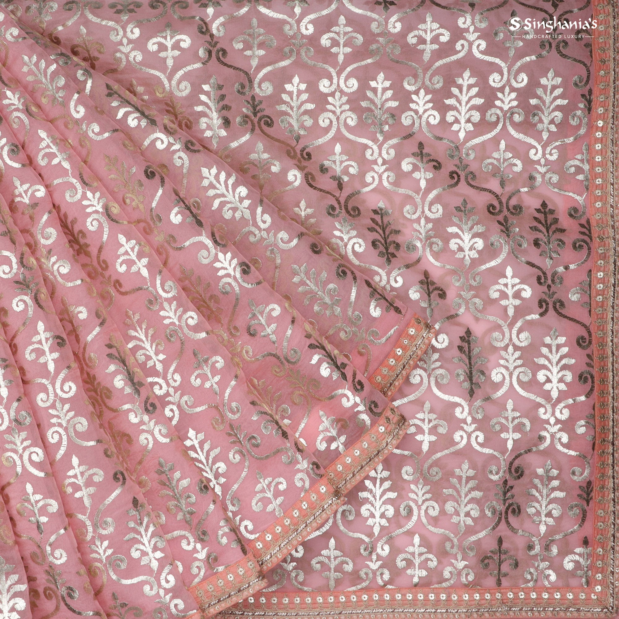 Pastel Pink Organza Saree With Sequin Embroidery
