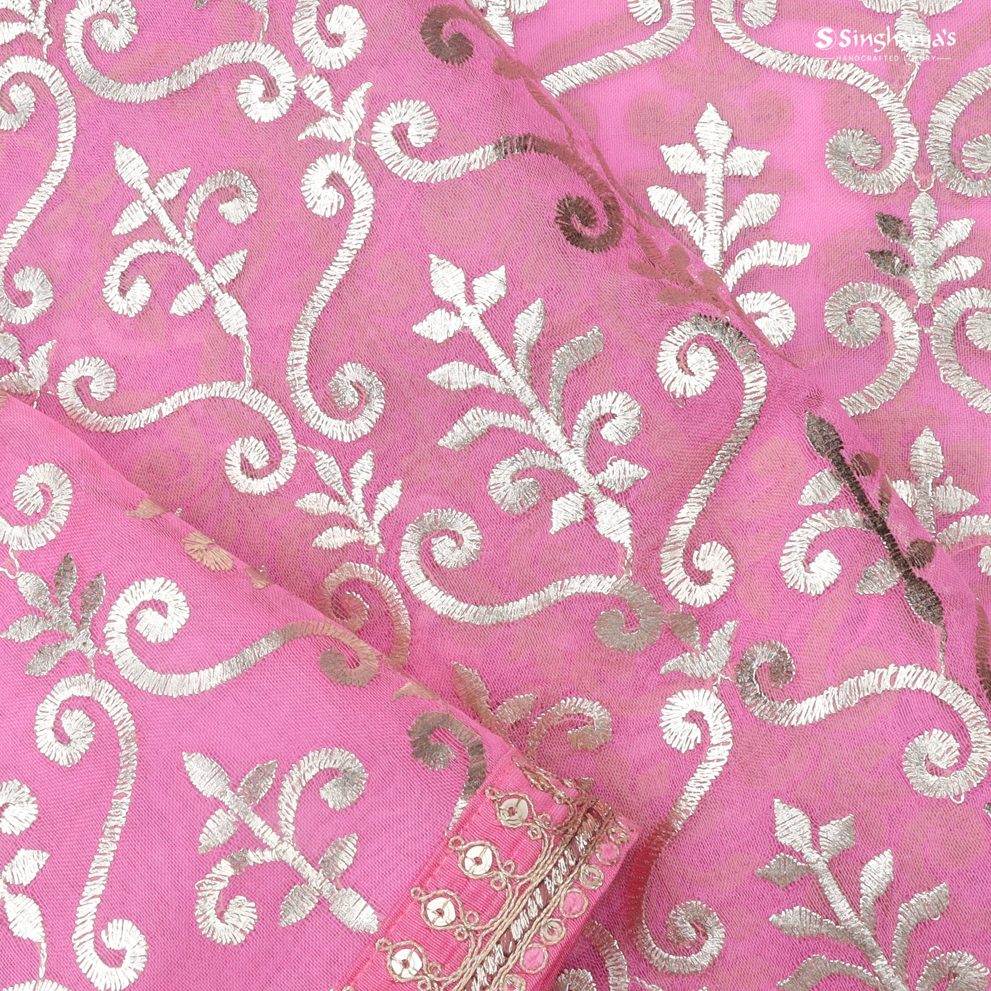 Bubblegum Pink Organza Saree With Sequin Embroidery