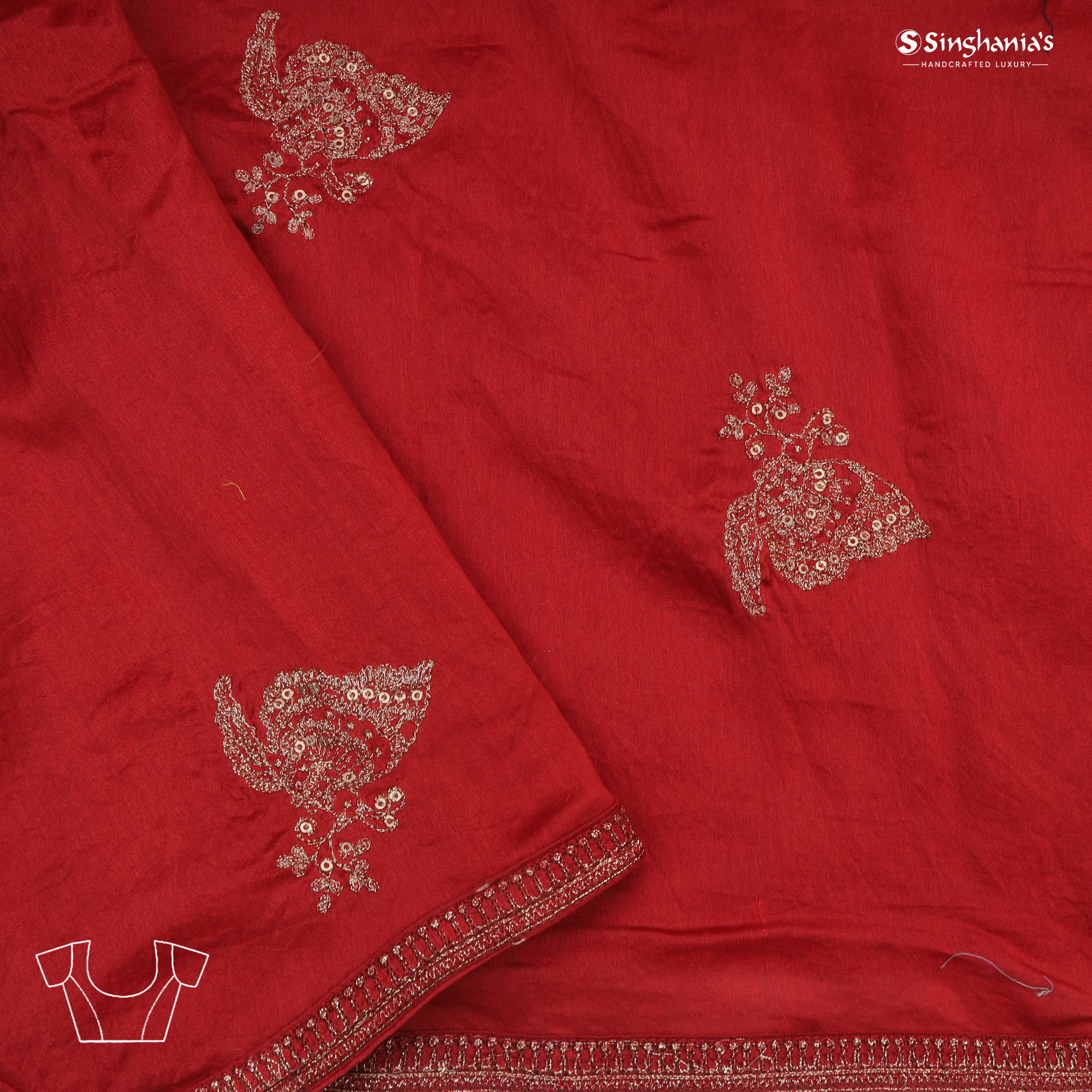 Brick Red Tussar Saree With Floral Printed Motifs