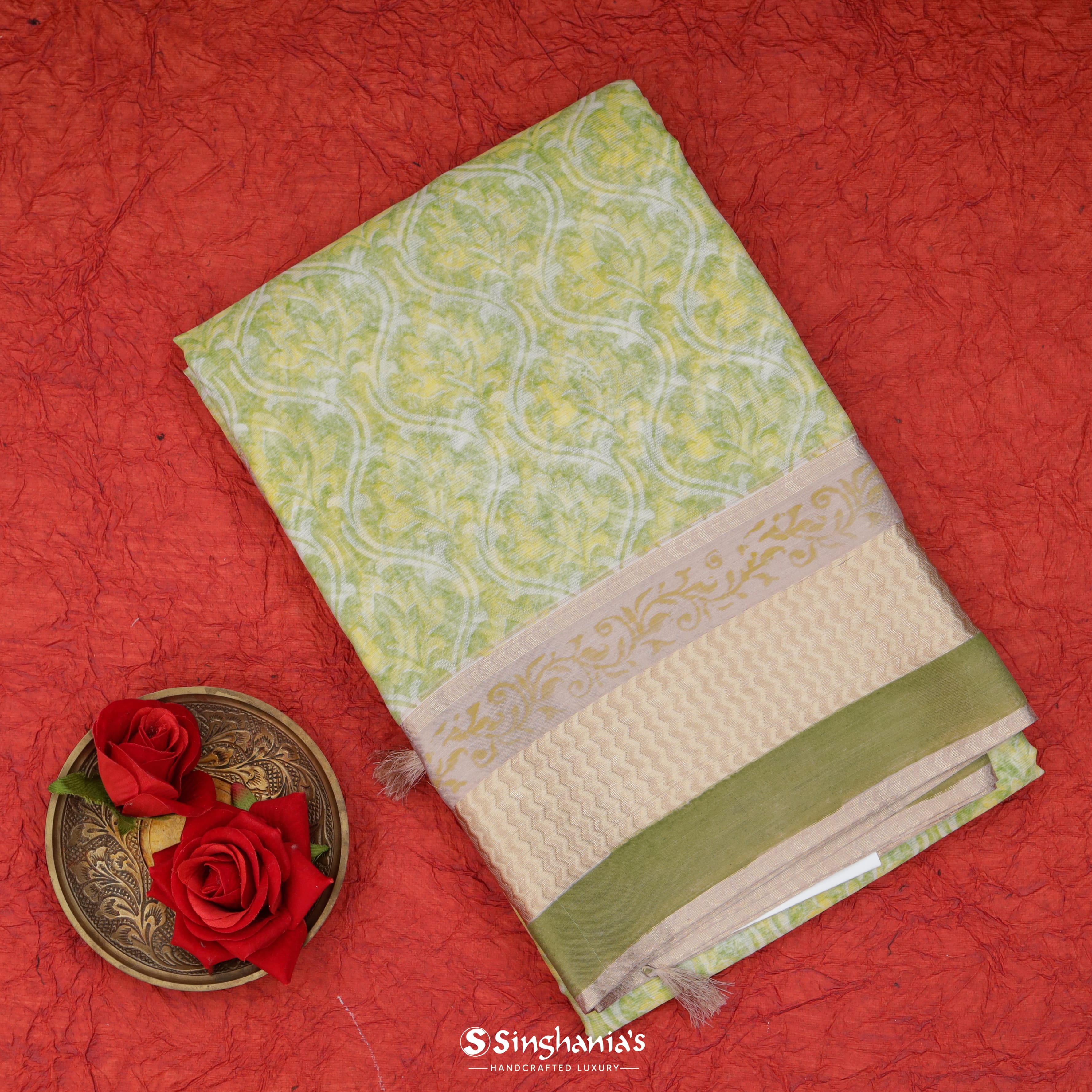 Beige Maheshwari Printed Saree With Floral Jaal Design