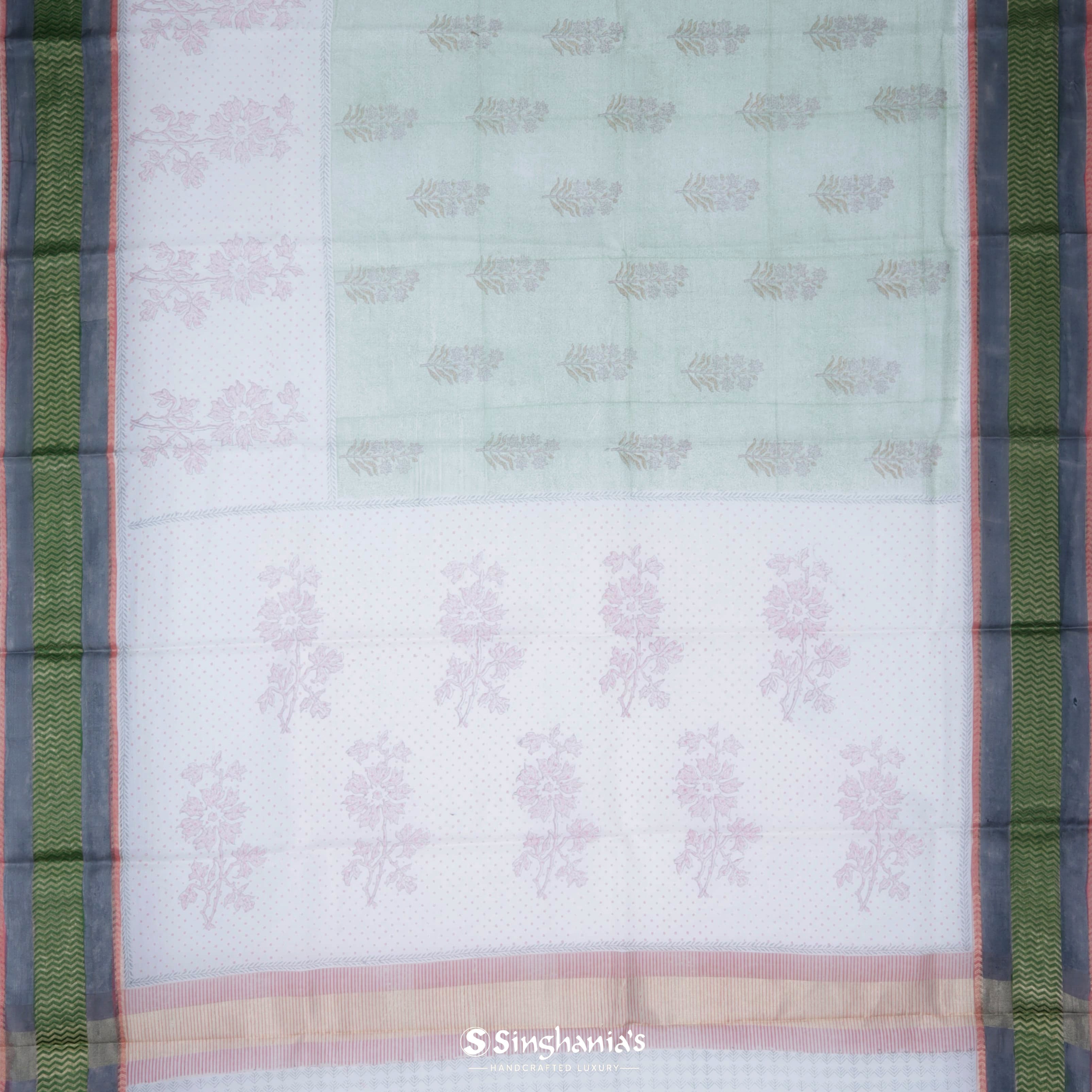 Off White Maheshwari Printed Silk Saree With Tiny Floral Buttis