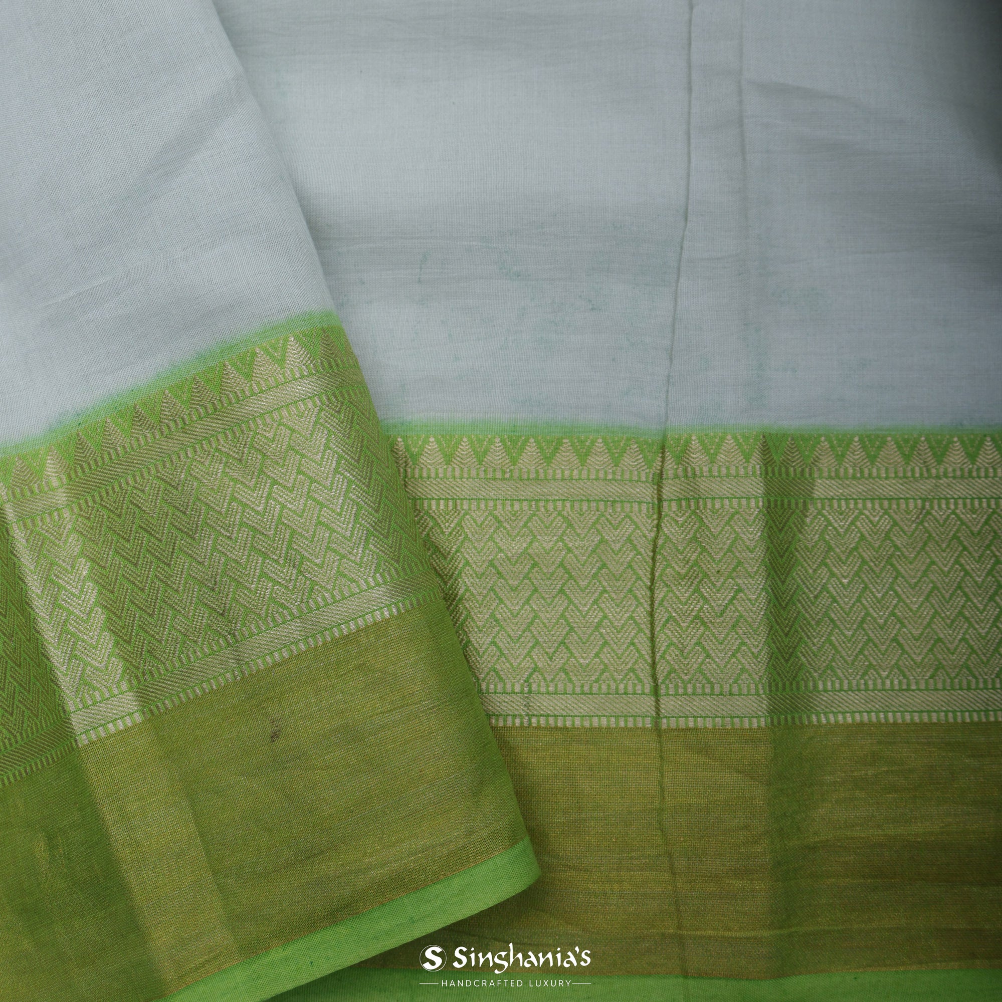 Pastel Blue Cotton Eri Saree With Floral Bird Design