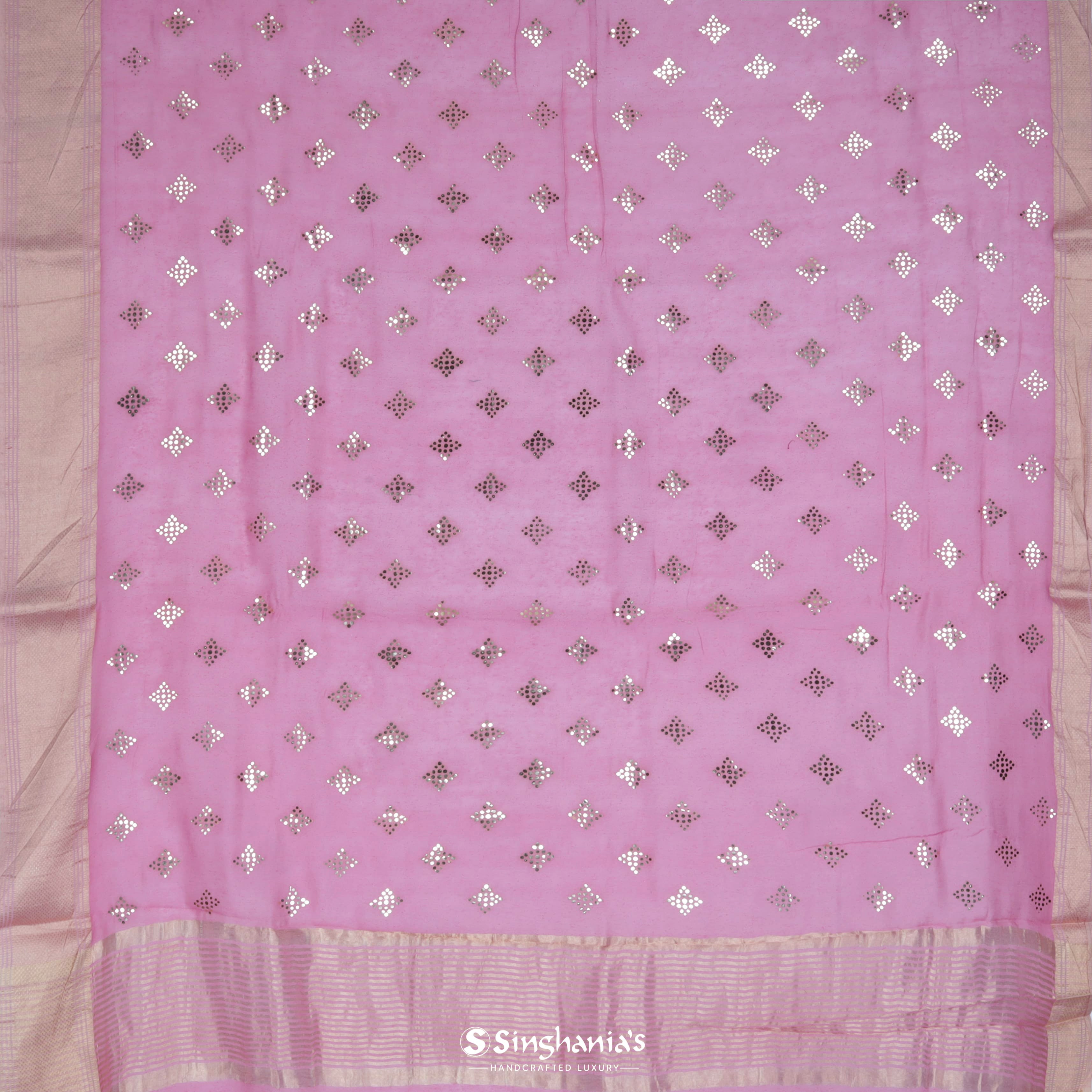 Taffy Pink Linen Printed Handloom Saree With Foil Print