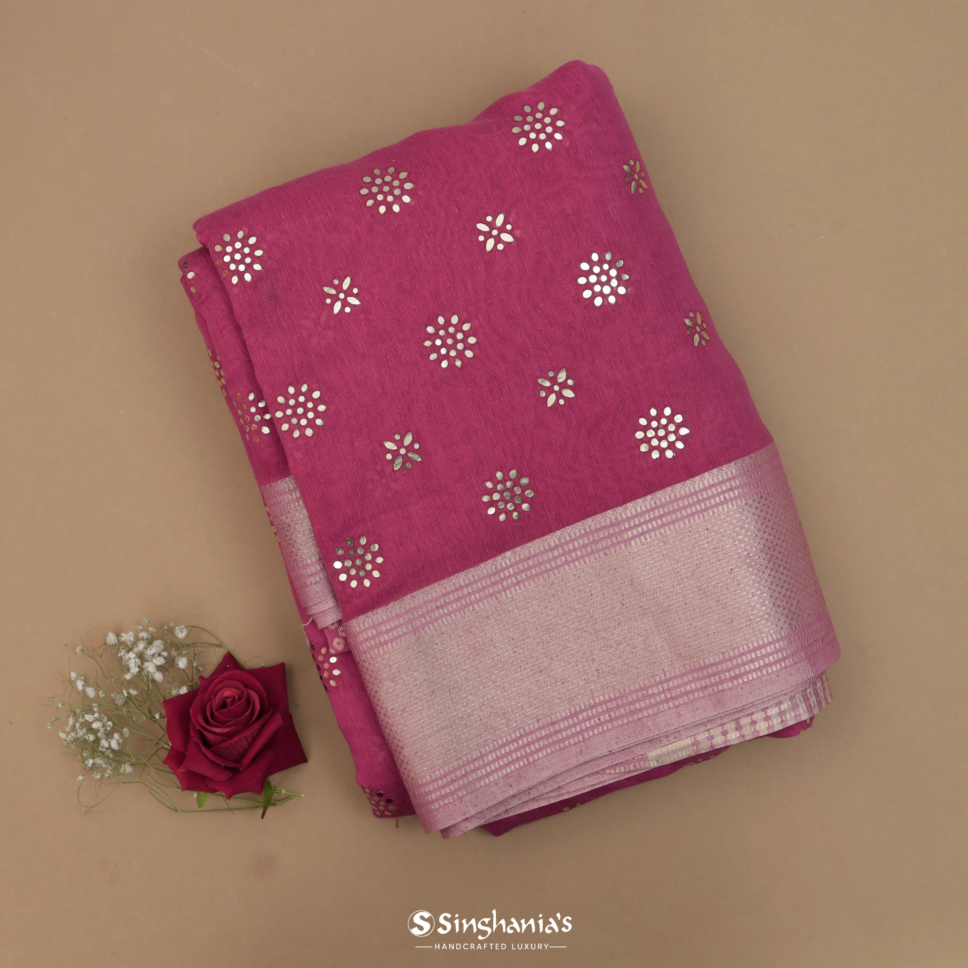 Amarnath Pink Linen Mukaish Saree With Foil Print