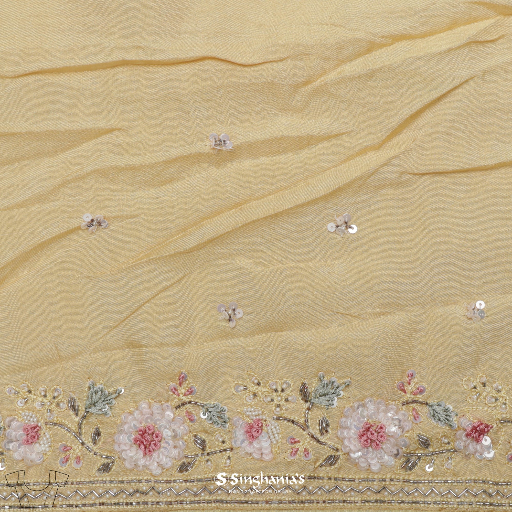 Mocassin Yellow Georgette Saree With Hand Embroidery