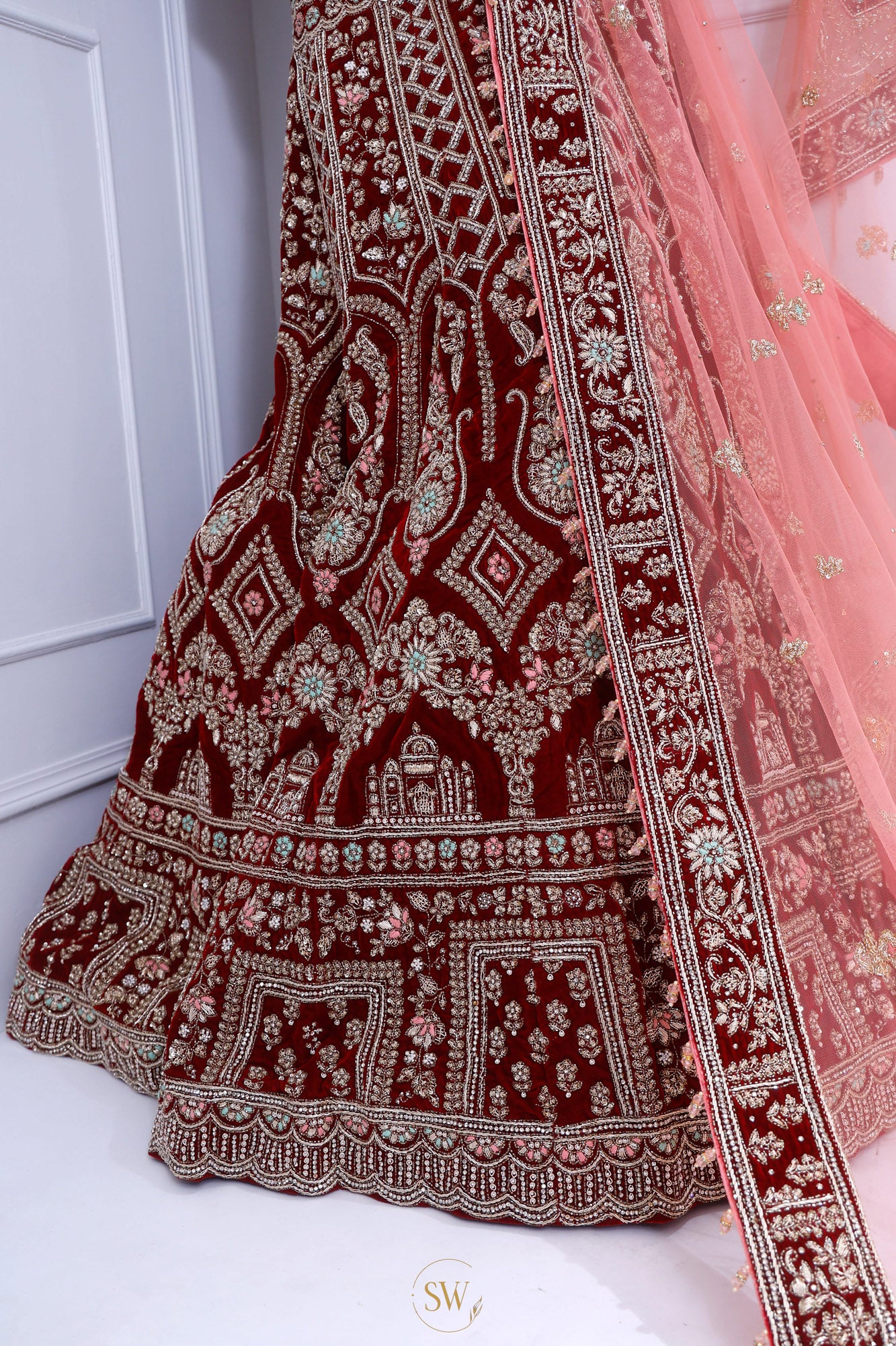 Blood Red Bridal Lehenga With Hand Embroidery