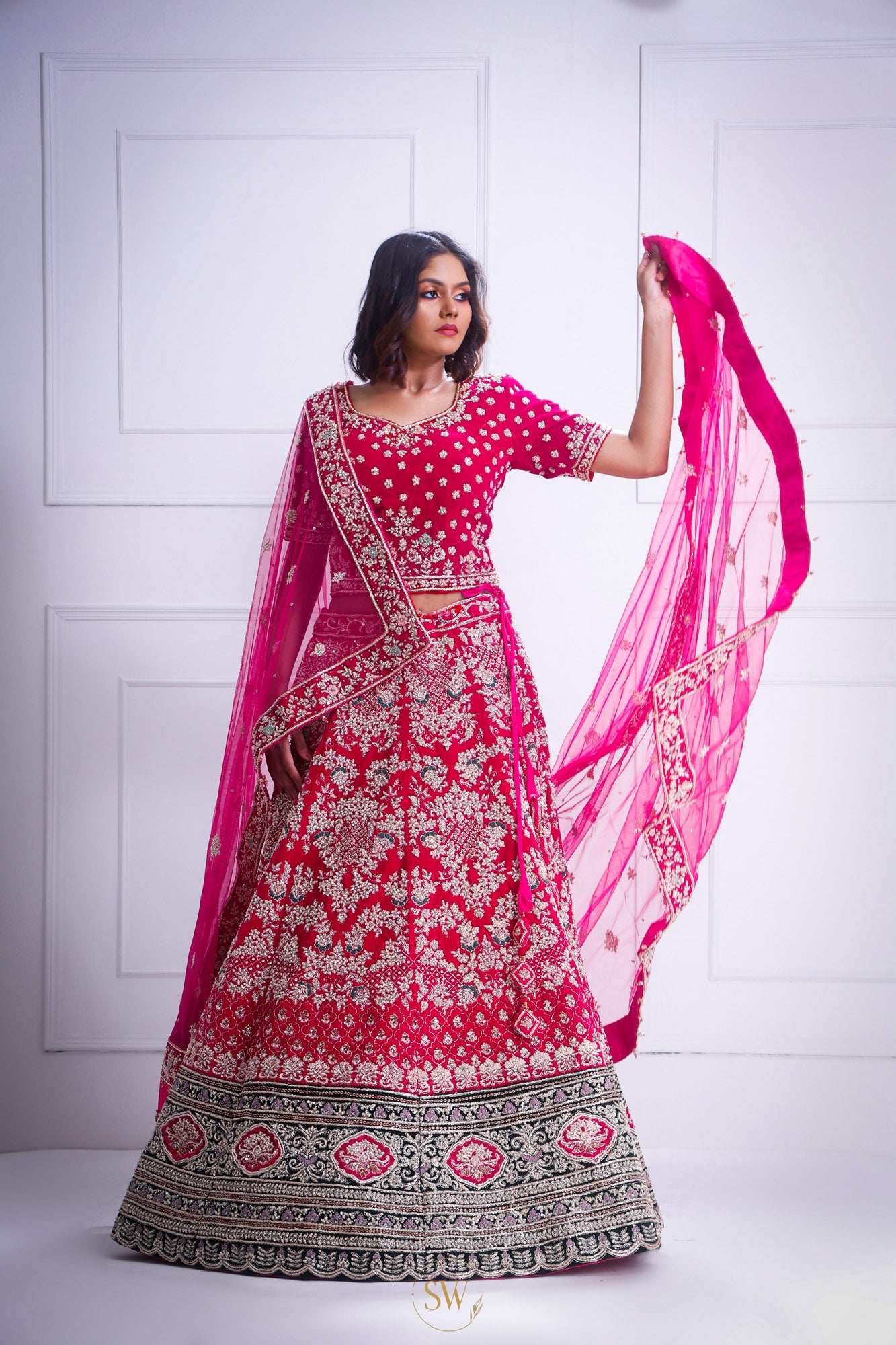 Bills Red Bridal Lehenga With Hand Embroidery