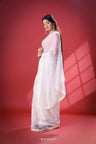 Ghost White Organza Saree With Hand Embroidery