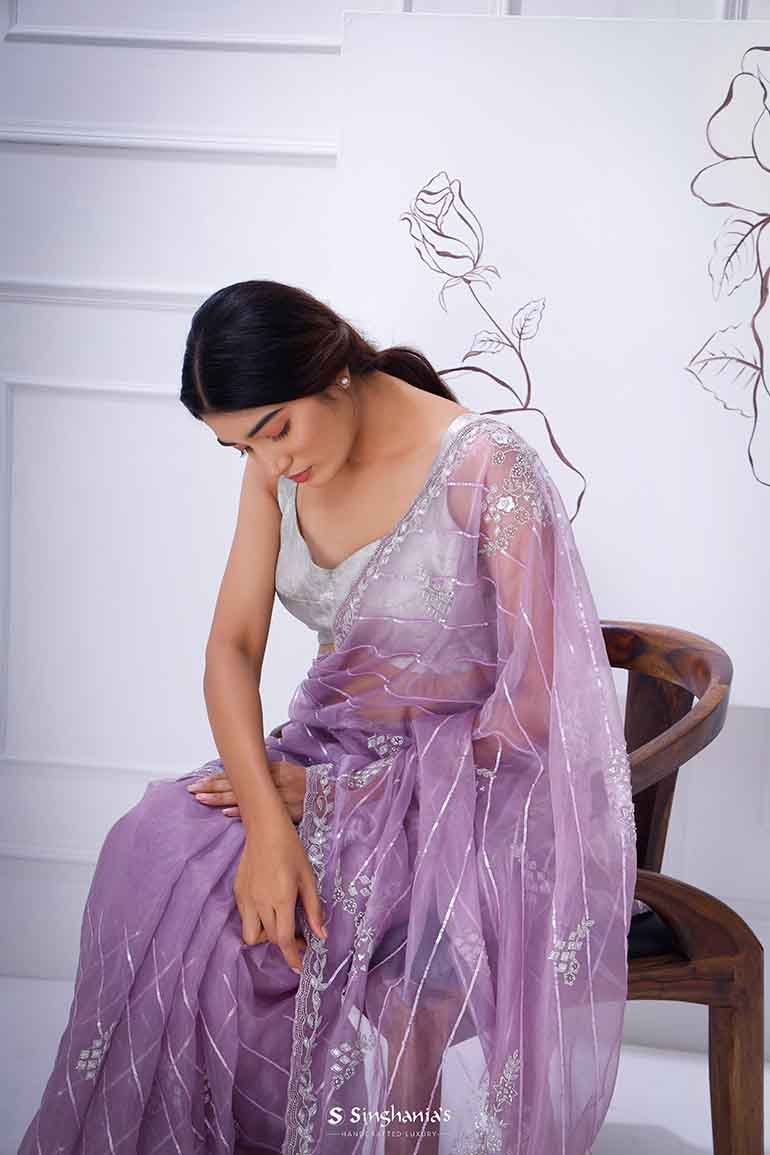 Wisteria Organza Saree With Hand Embroidery