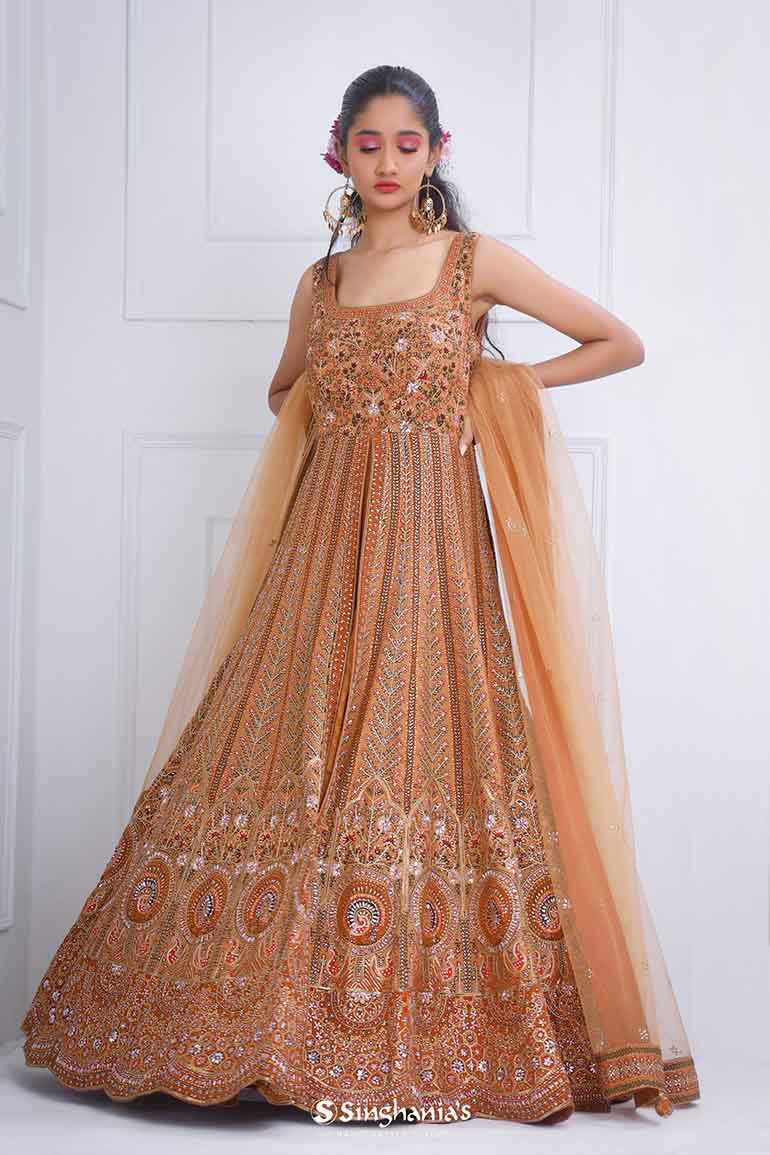 Jasper Orange Bridal Gown With Hand Embroidery
