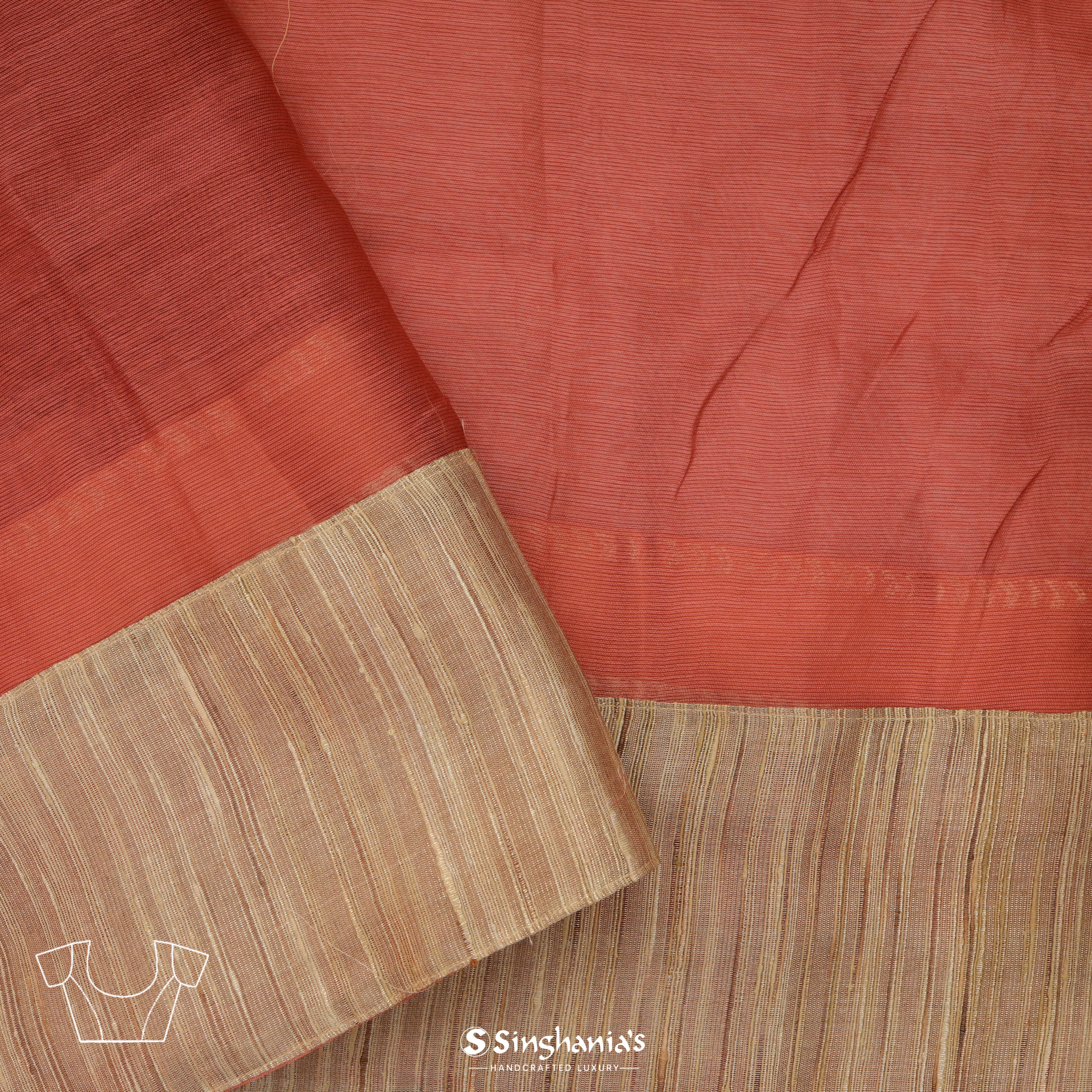 Burnt Red Maheshwari Embroidery Saree With Tiny Floral Buttis