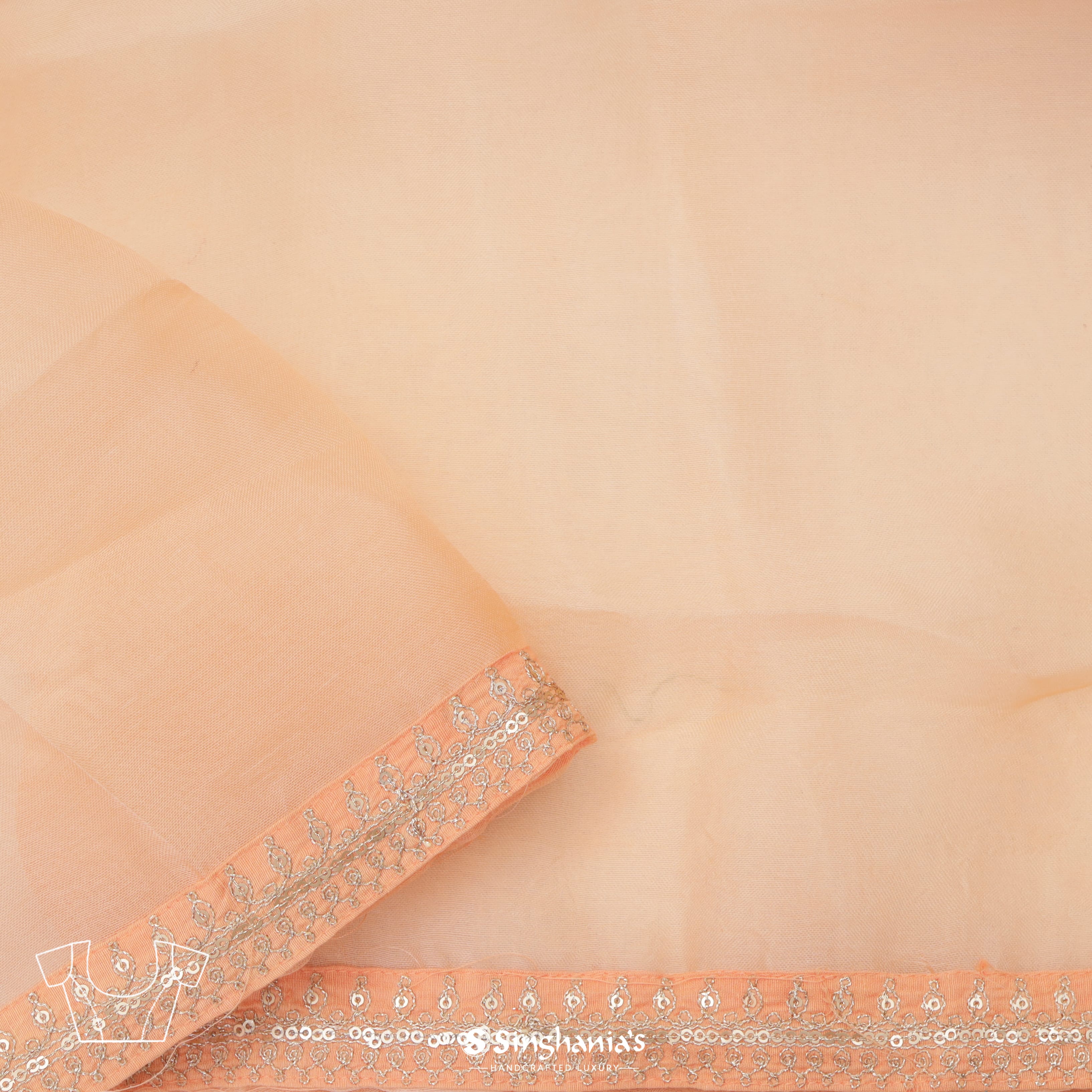 Pastel Orange Organza Printed Saree With Floral Pattern