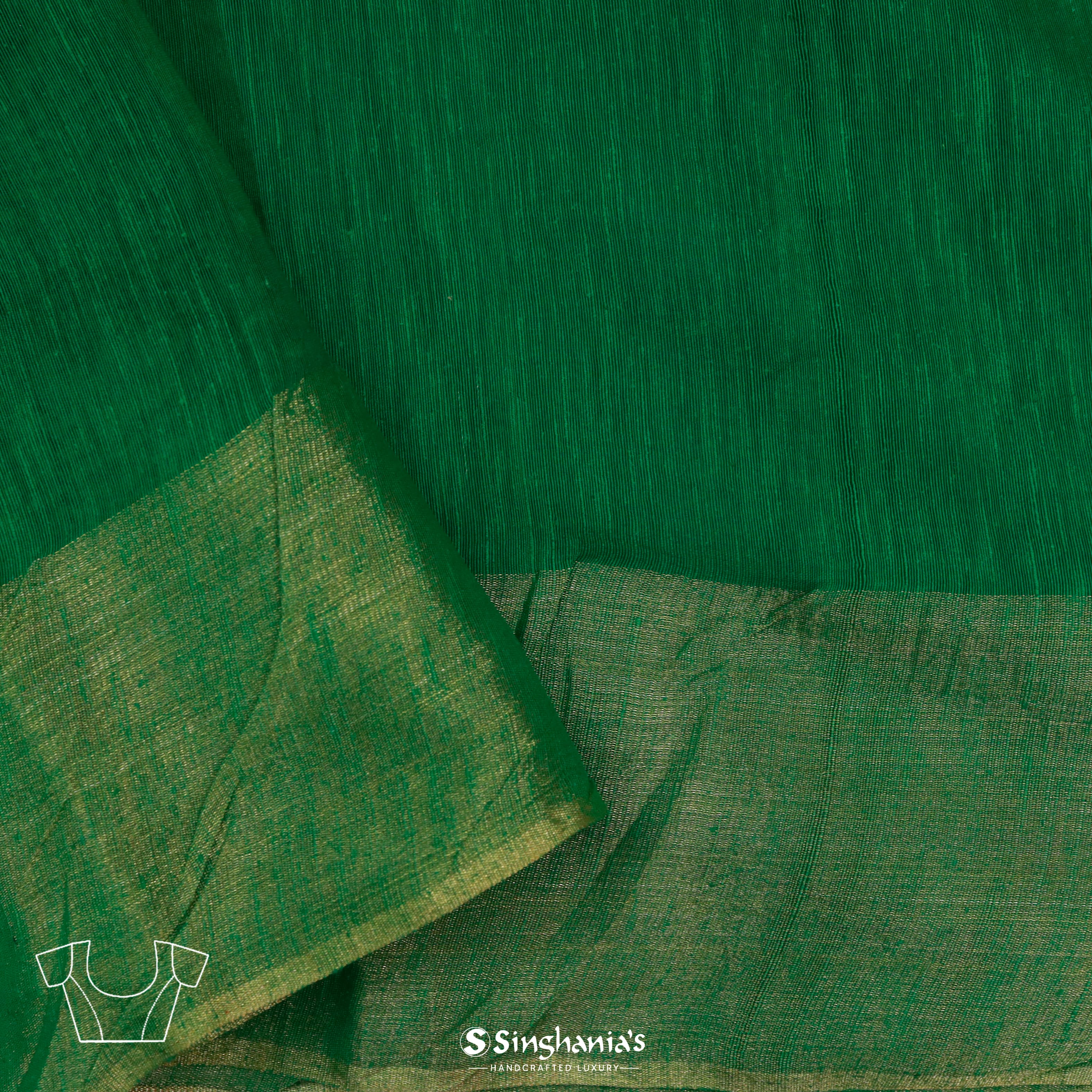 Dark Green Linen Printed Handloom Saree With Foil Print