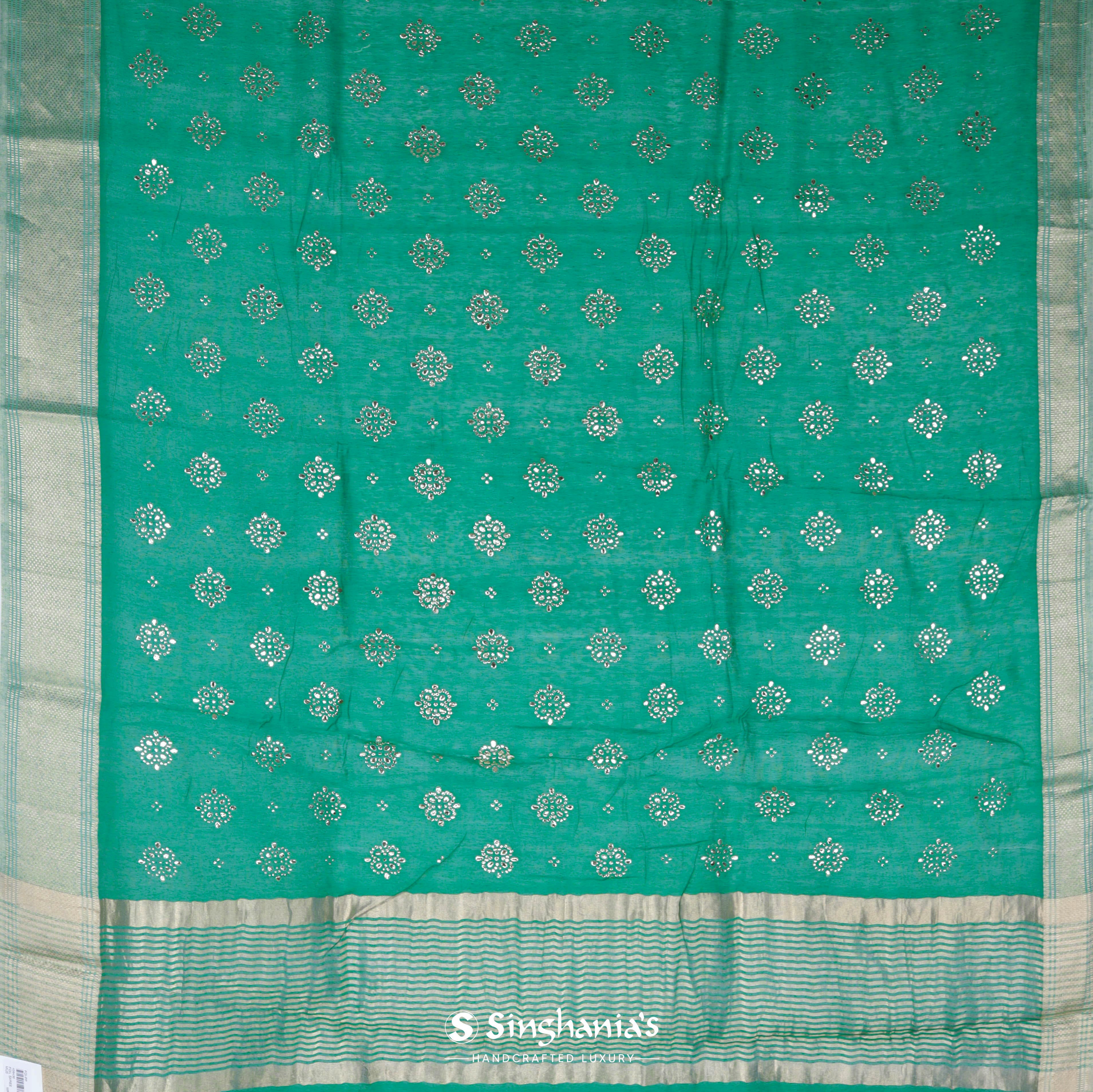 Castleton Green Linen Printed Handloom Saree With Foil Print