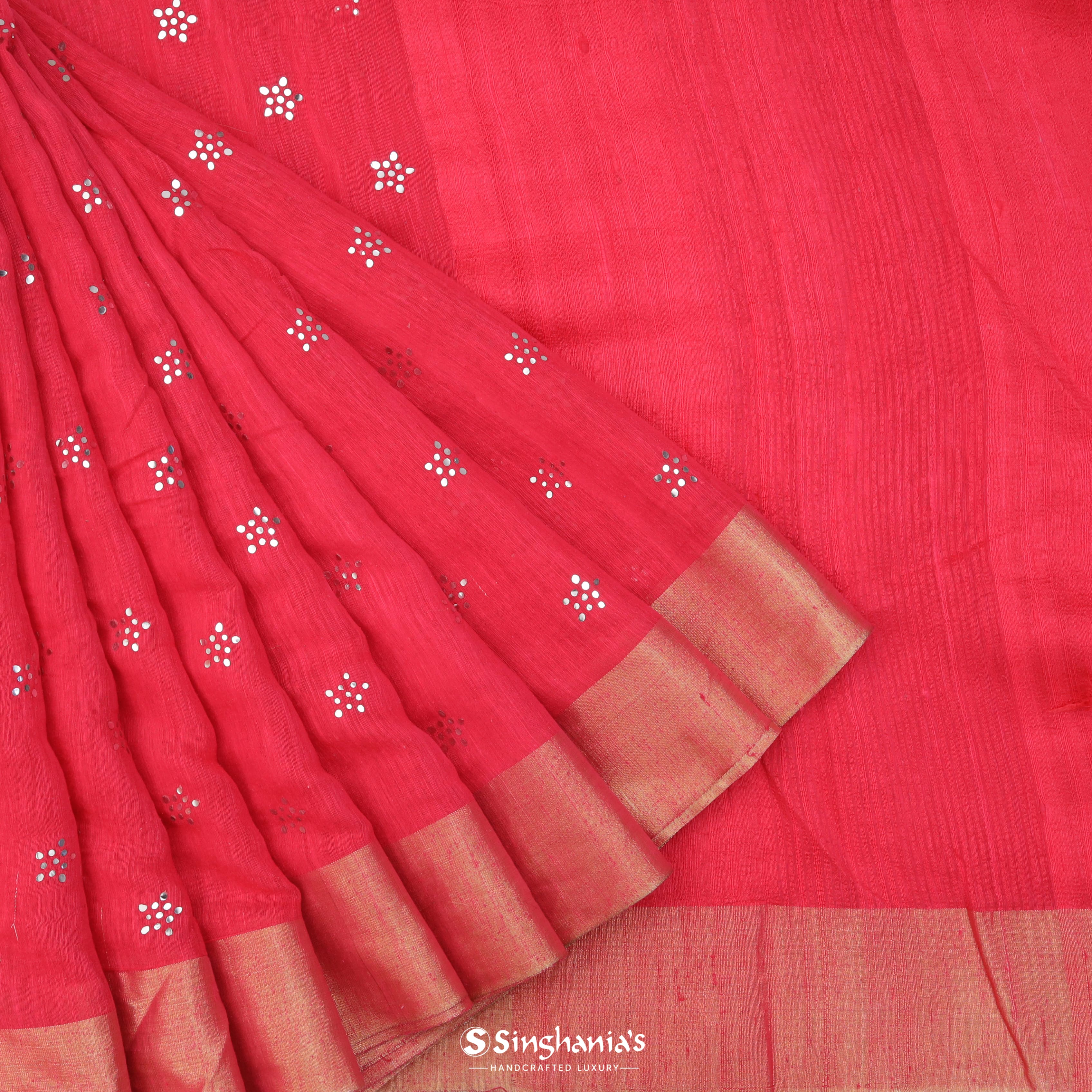 Hot Pink Linen Printed Handloom Saree With Foil Print