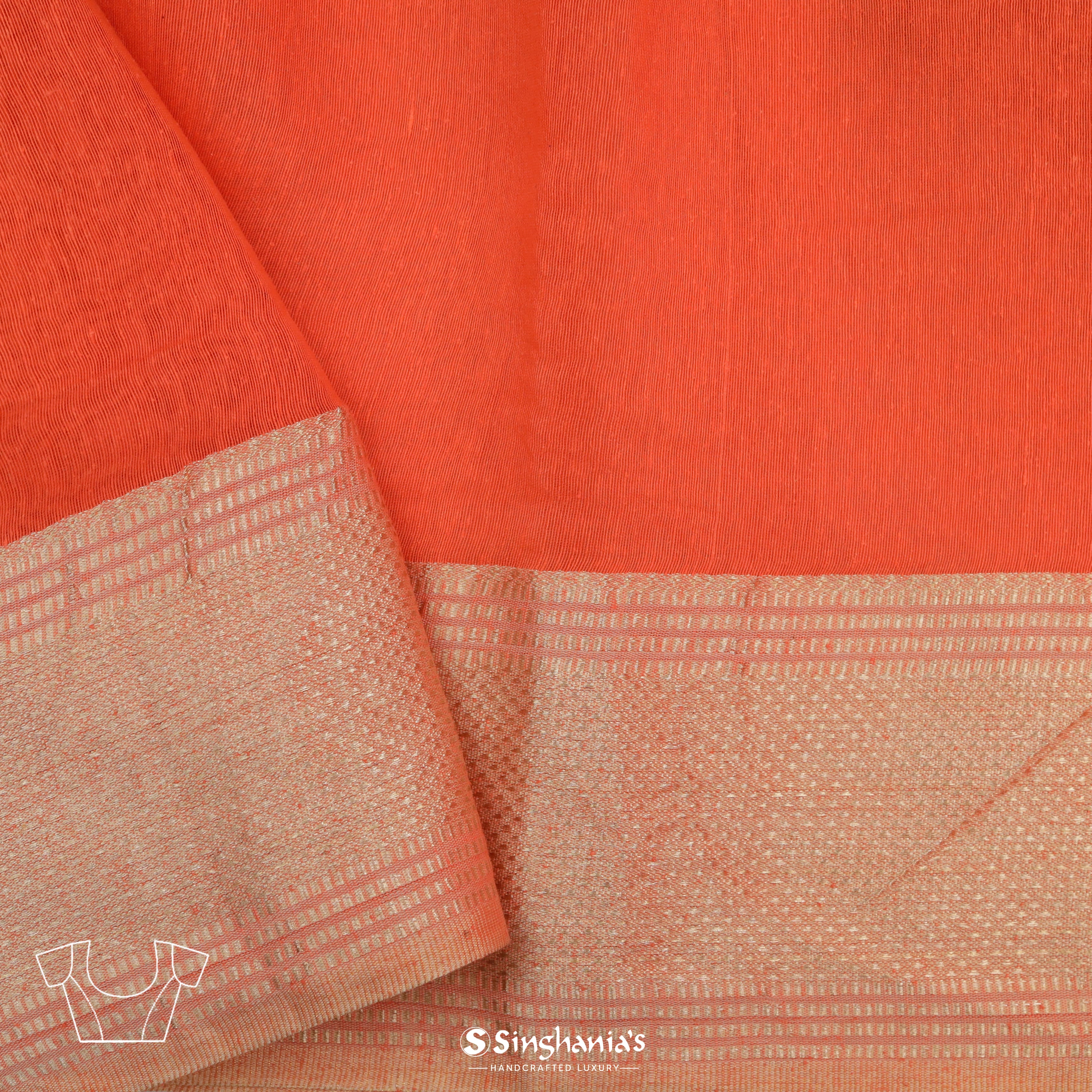 Tiger Orange Linen Embroidery Handloom Saree With Foil Print