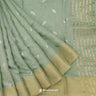 Light Green Linen Printed Handloom Saree With Foil Print