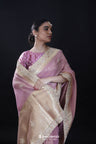Light Pink Banarasi Silk Saree With Floral Embroidery