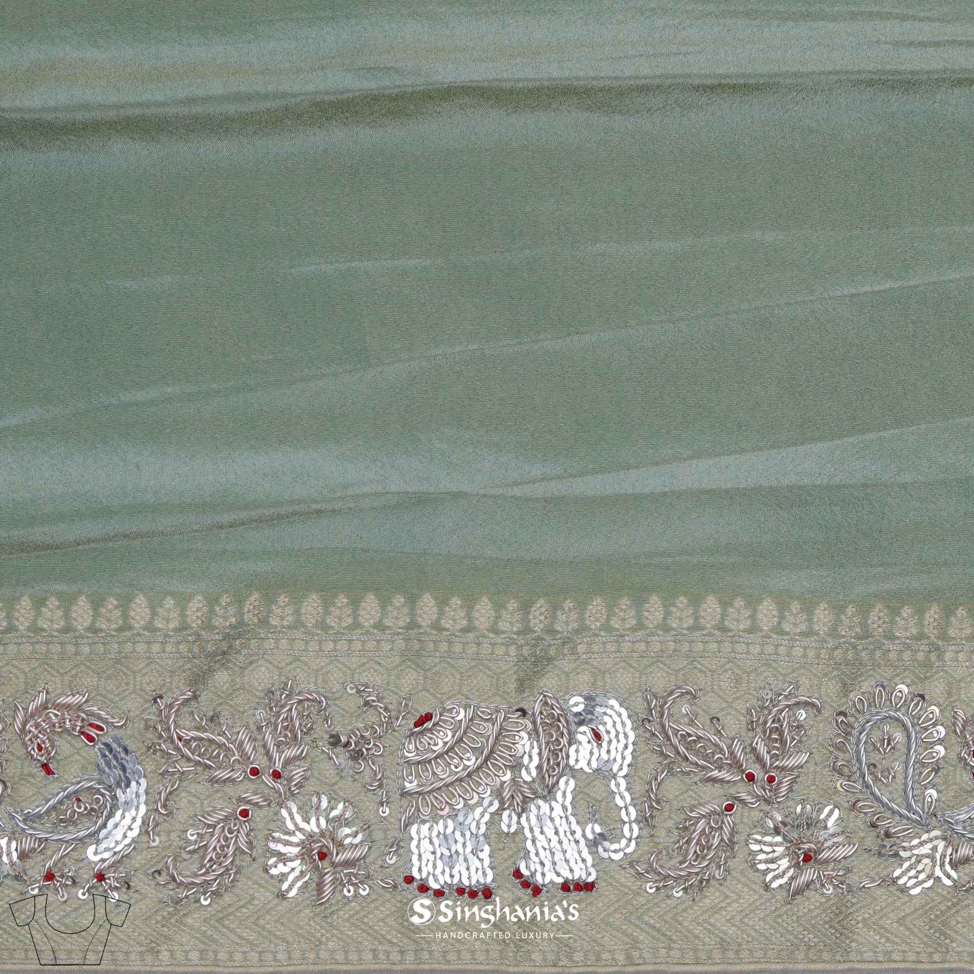 Acadia Green Banarasi Silk Saree With Embroidered Border