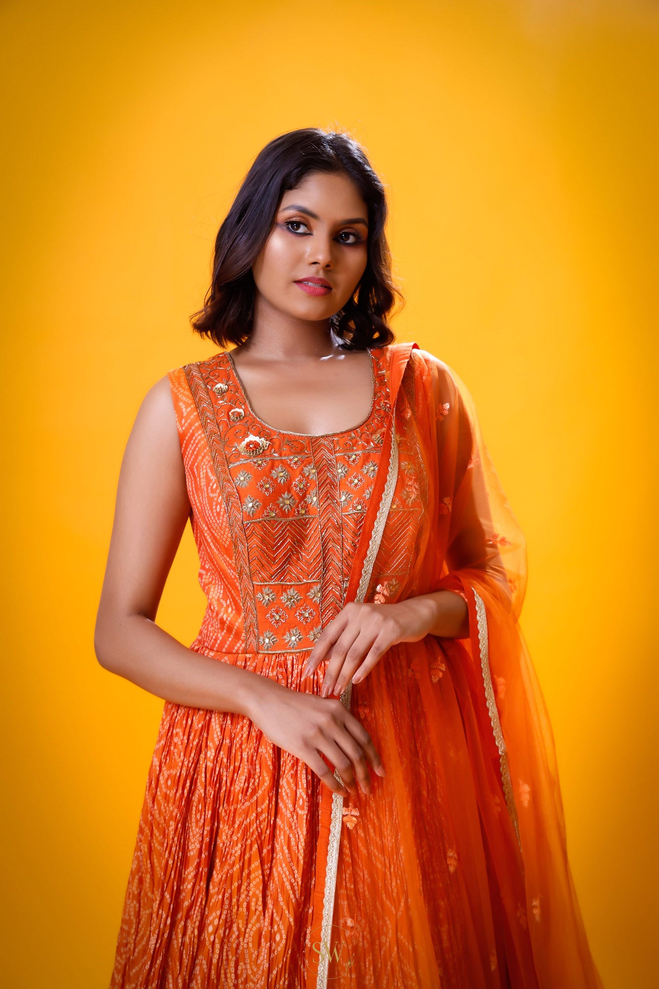 Vivid Orange Long Printed Dress