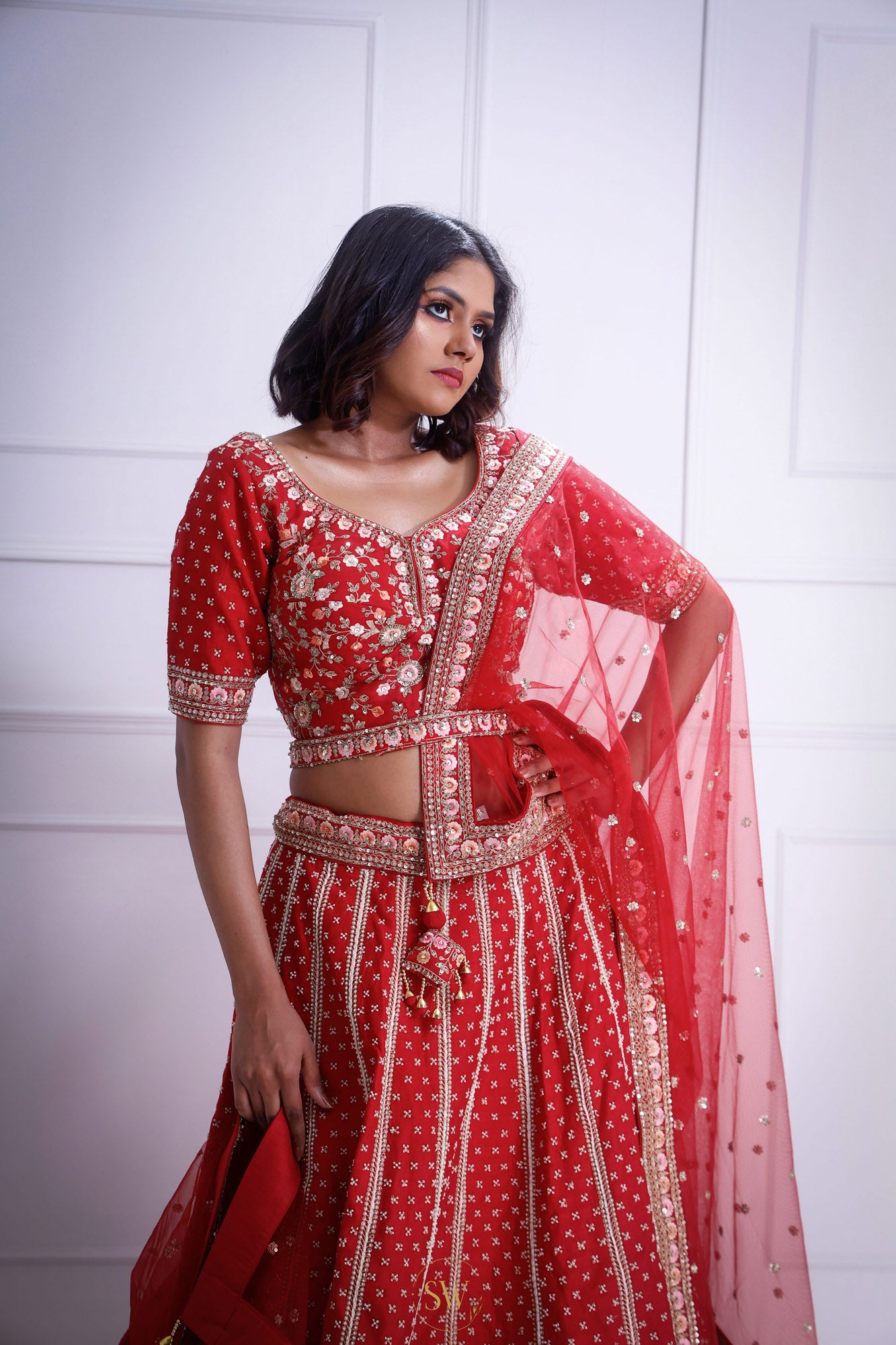Persian Red Bridal Lehenga With Hand Embroidery