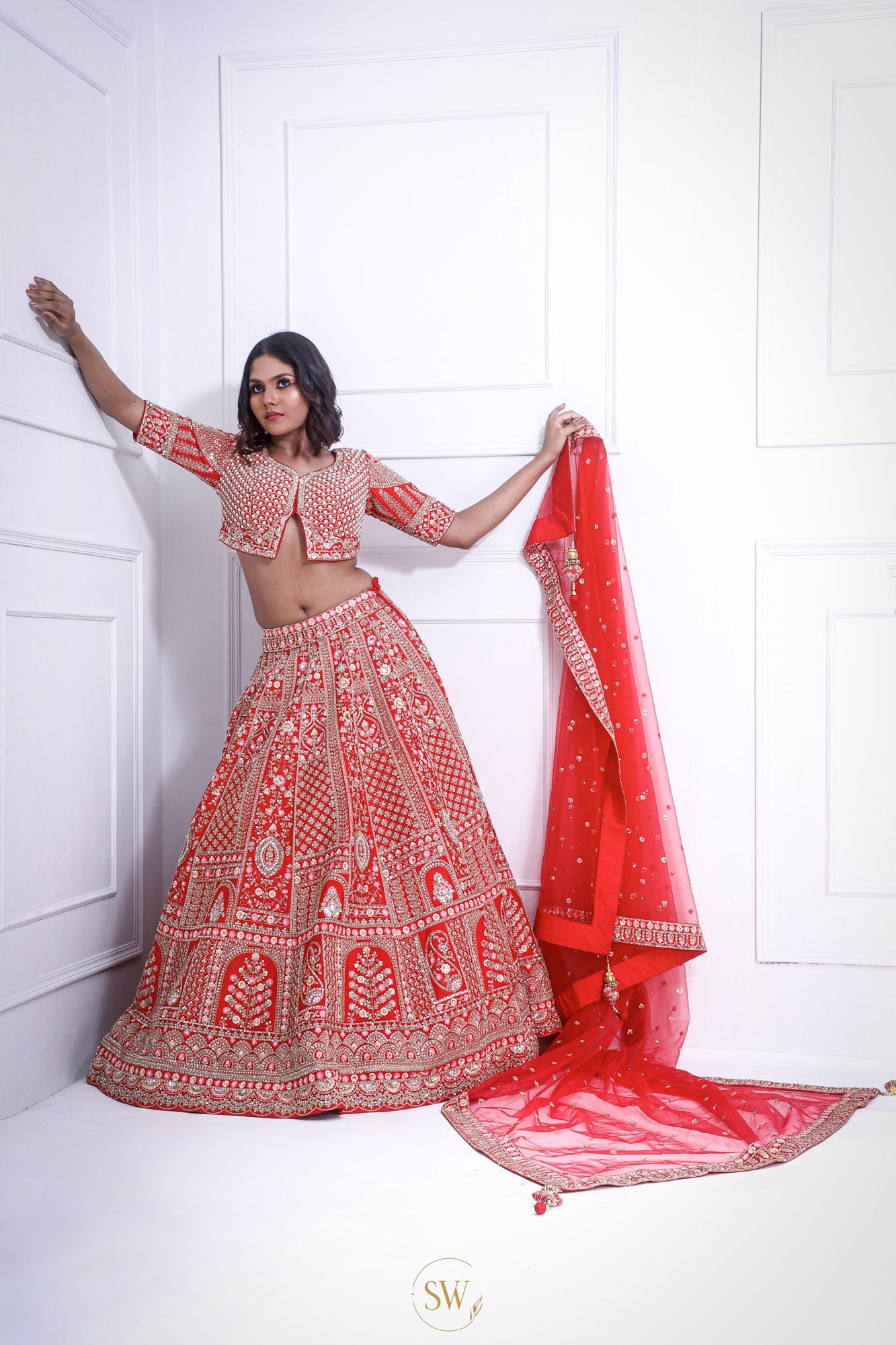 Crimson Red Bridal Lehenga With Hand Embroidery