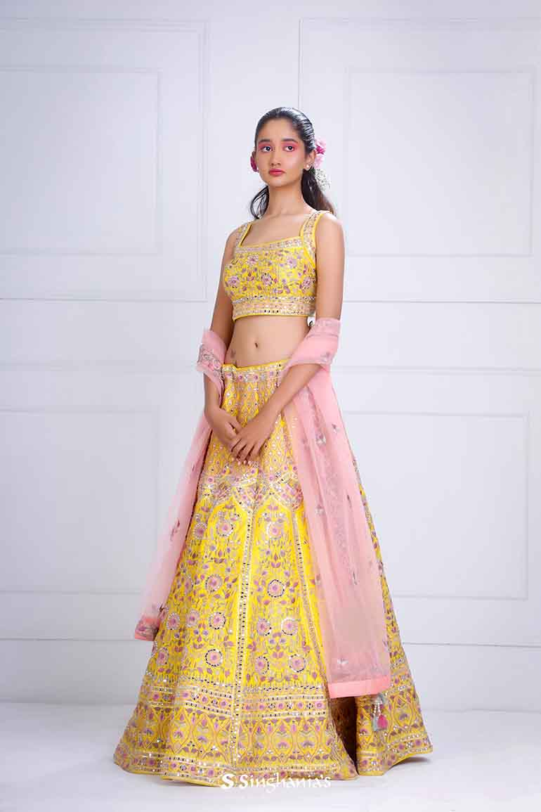 Canary Yellow Lehenga With Hand Embroidery