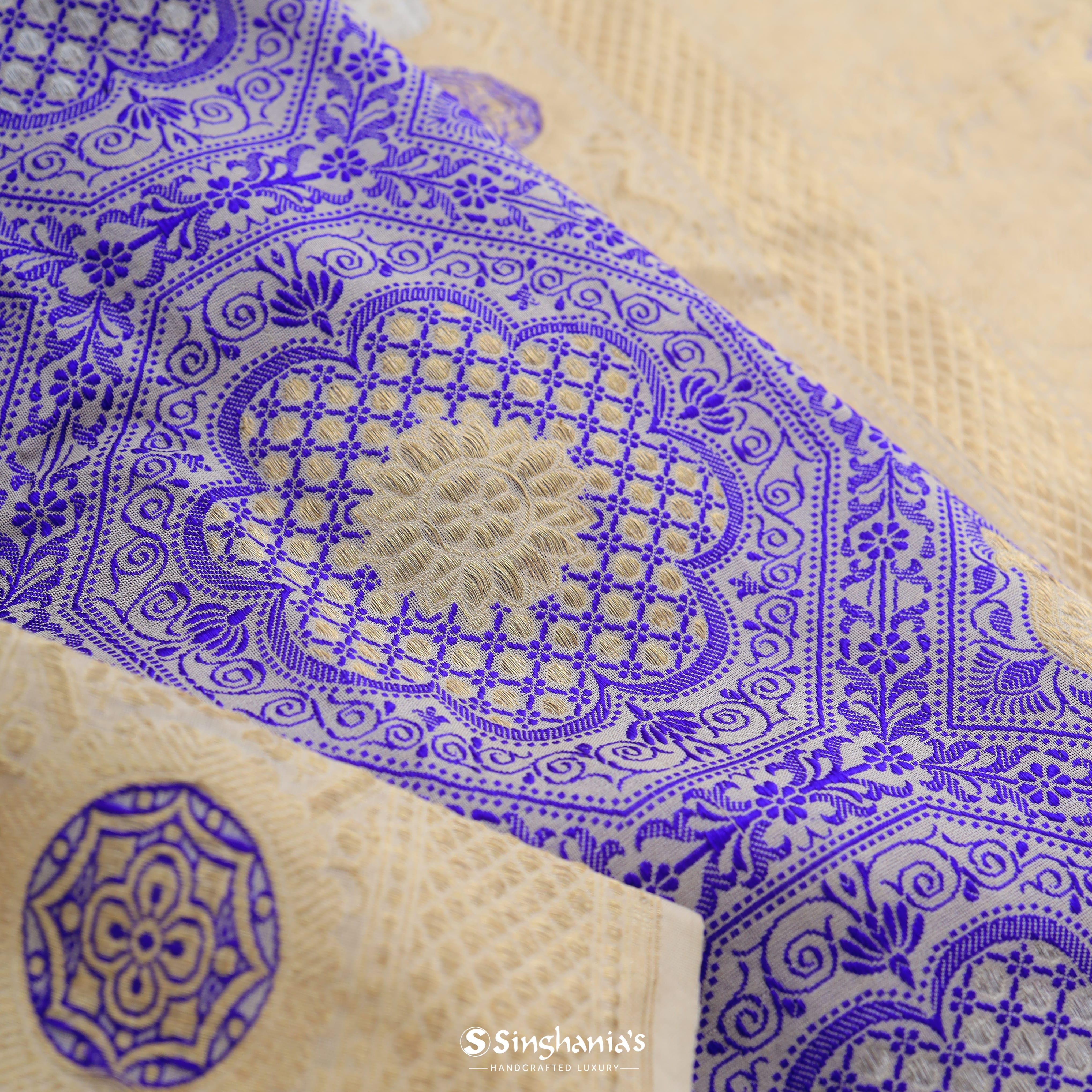 Medium Purple Banarasi Silk Saree With Hand Embroidery