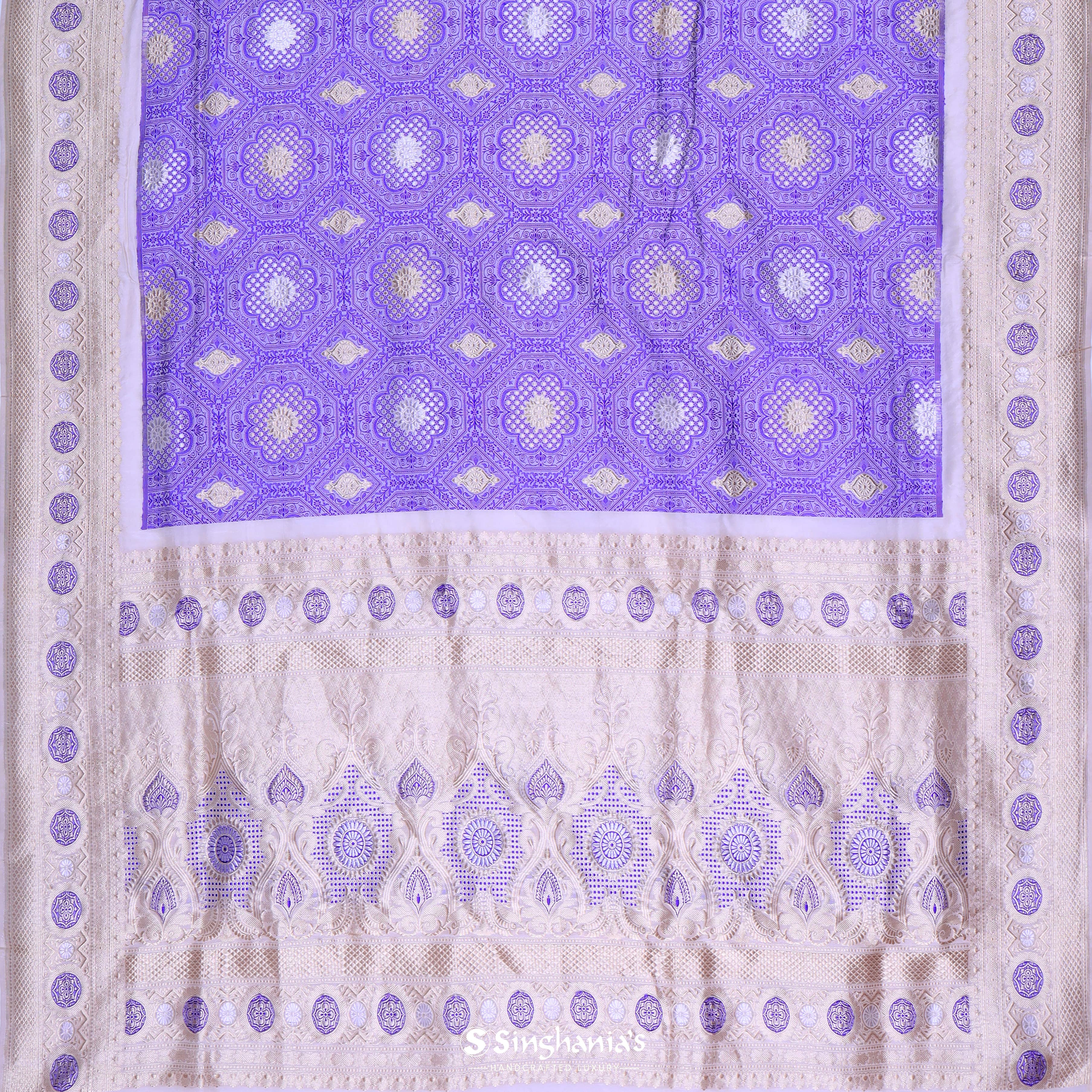 Medium Purple Banarasi Silk Saree With Hand Embroidery