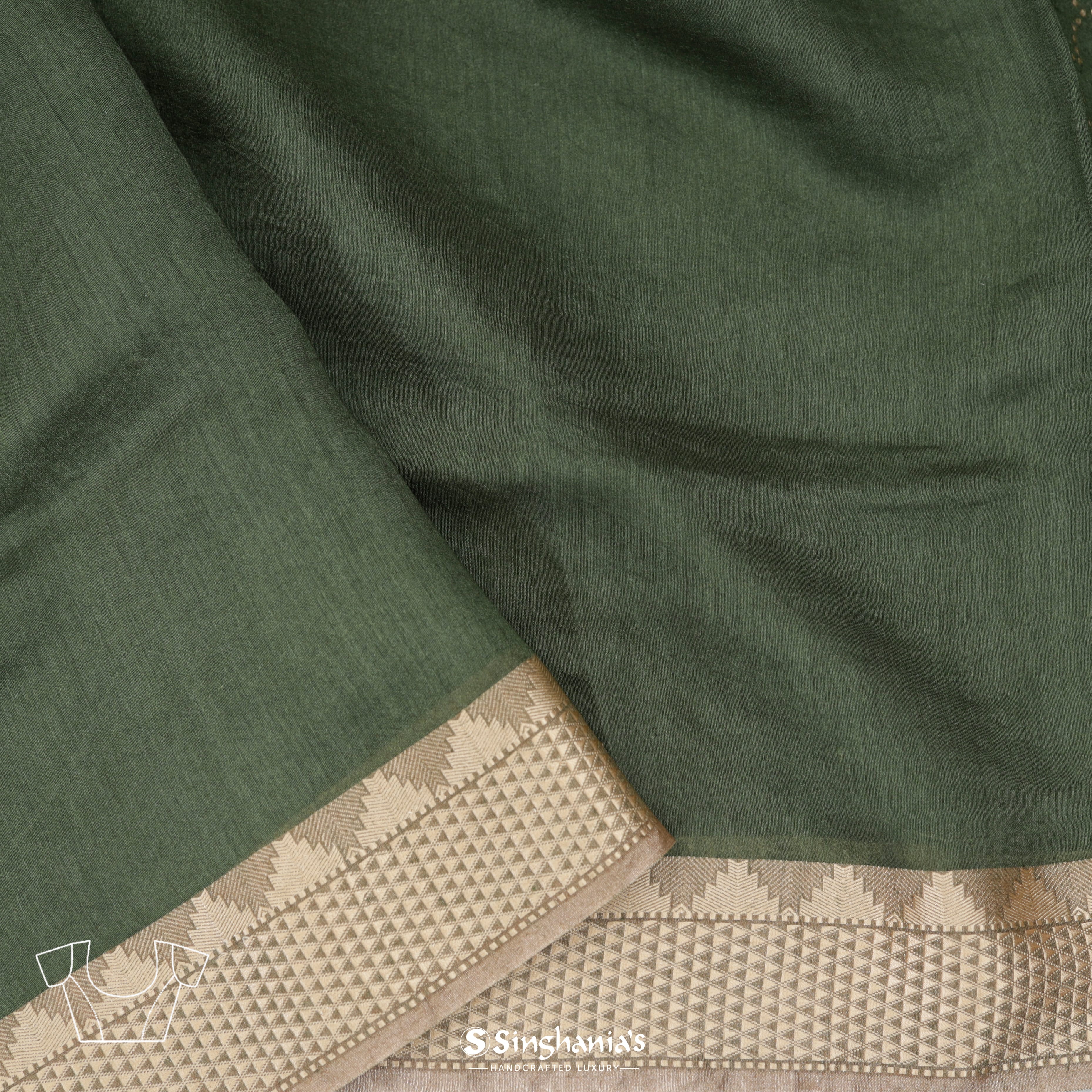 Fern Green Moonga Mukaish Silk Saree With Jaal Design