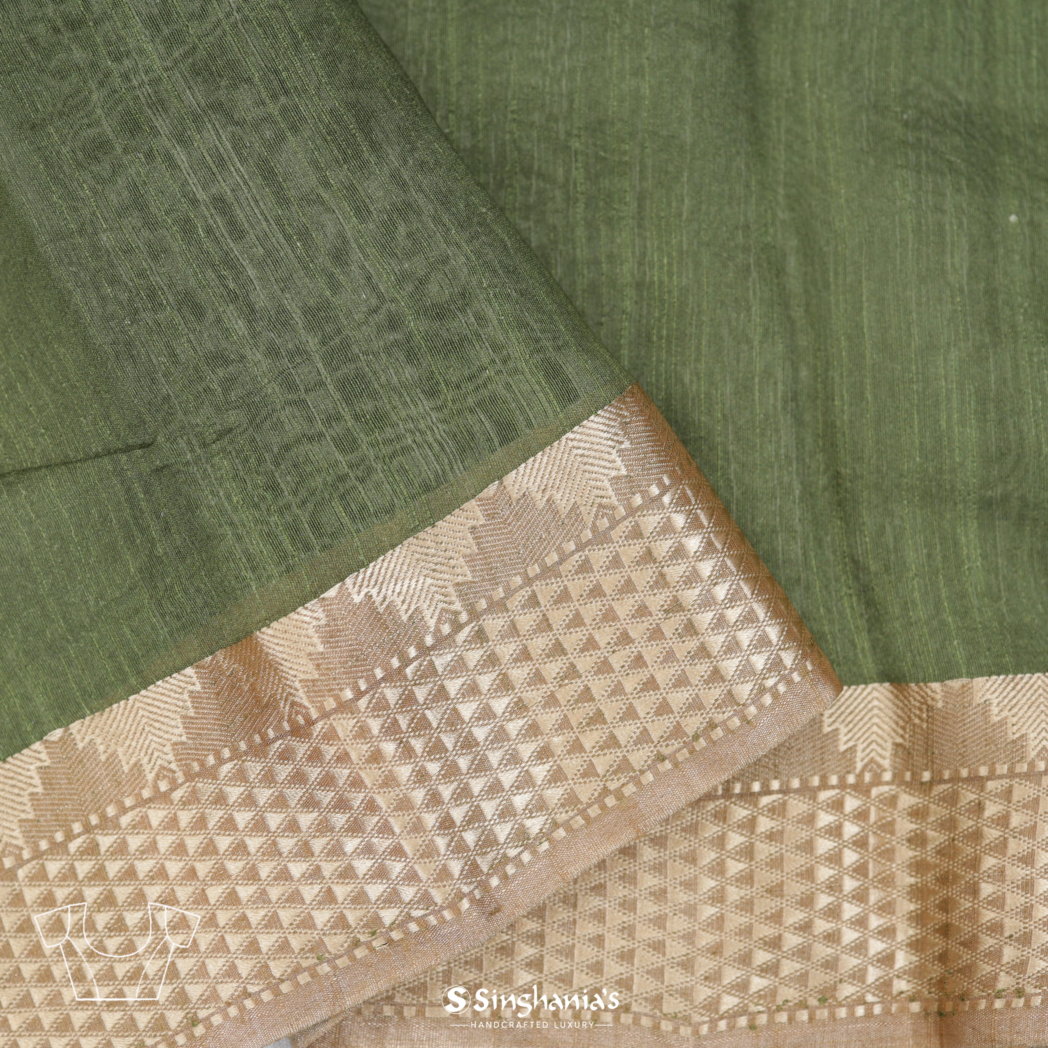 Moss Green Moonga Mukaish Silk Saree With Jaal Design