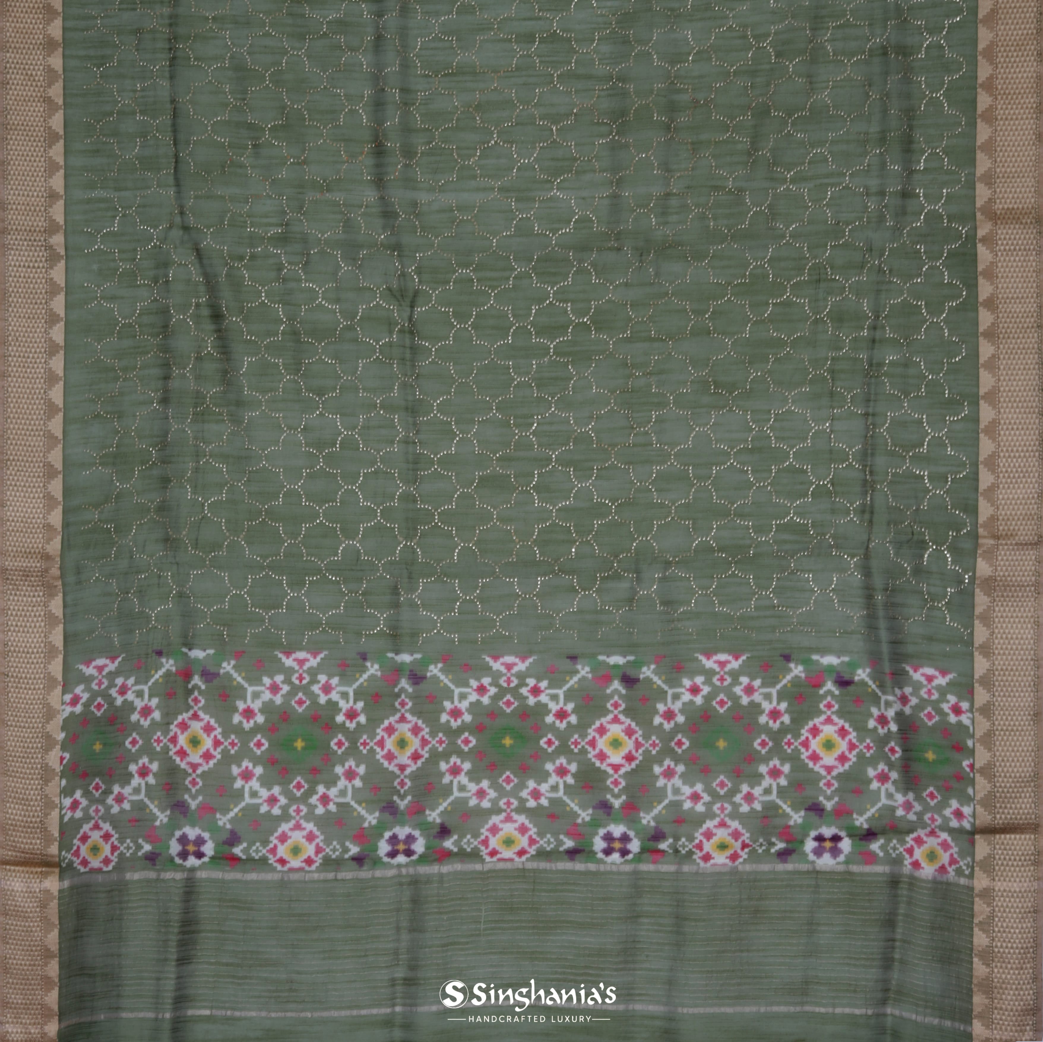 Moss Green Moonga Mukaish Silk Saree With Jaal Design