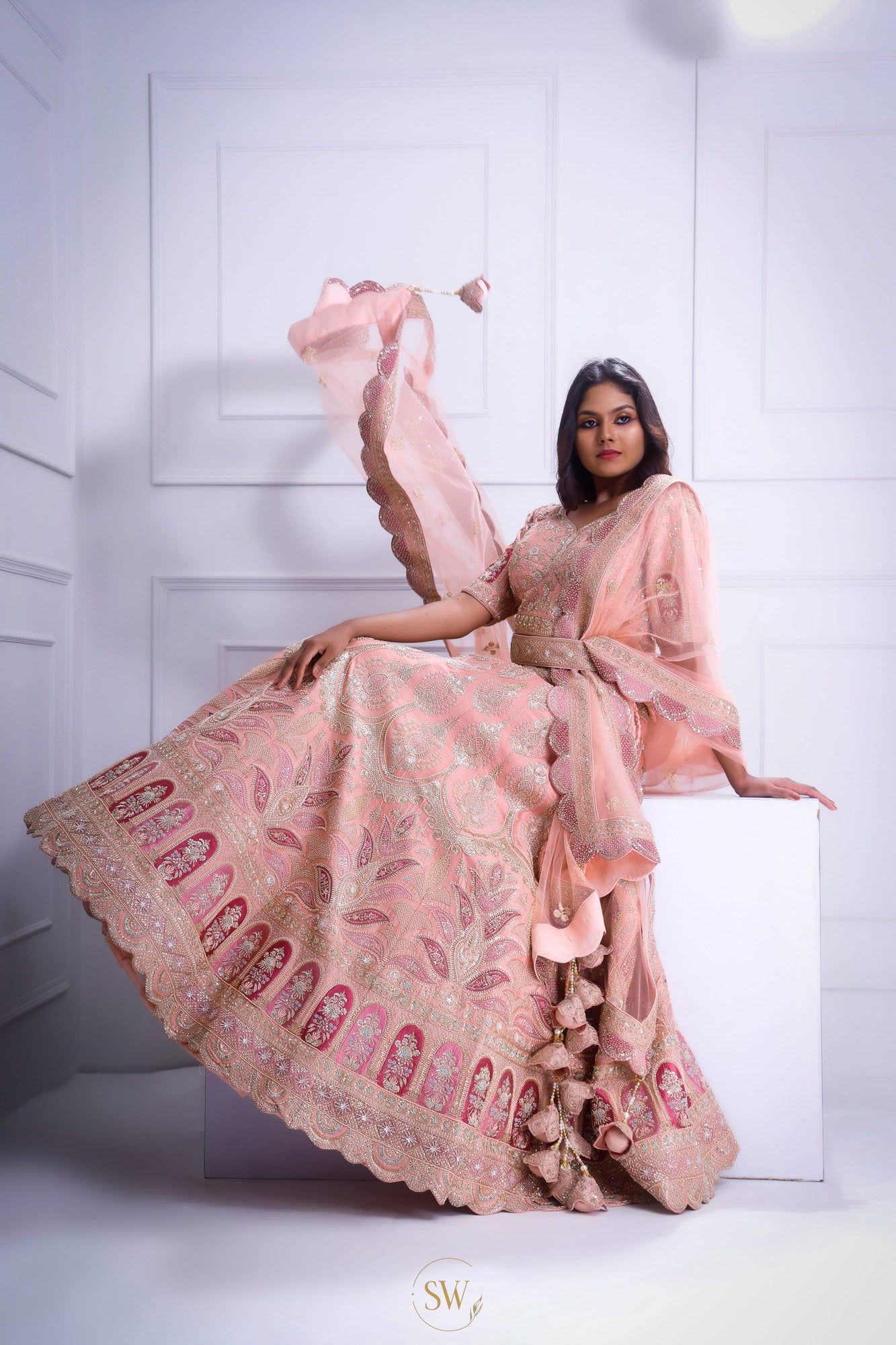 Baby Pink Bridal Lehenga With Hand Embroidery