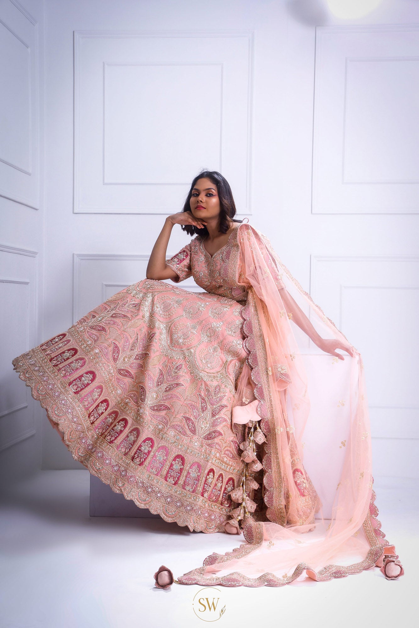 Baby Pink Bridal Lehenga With Hand Embroidery