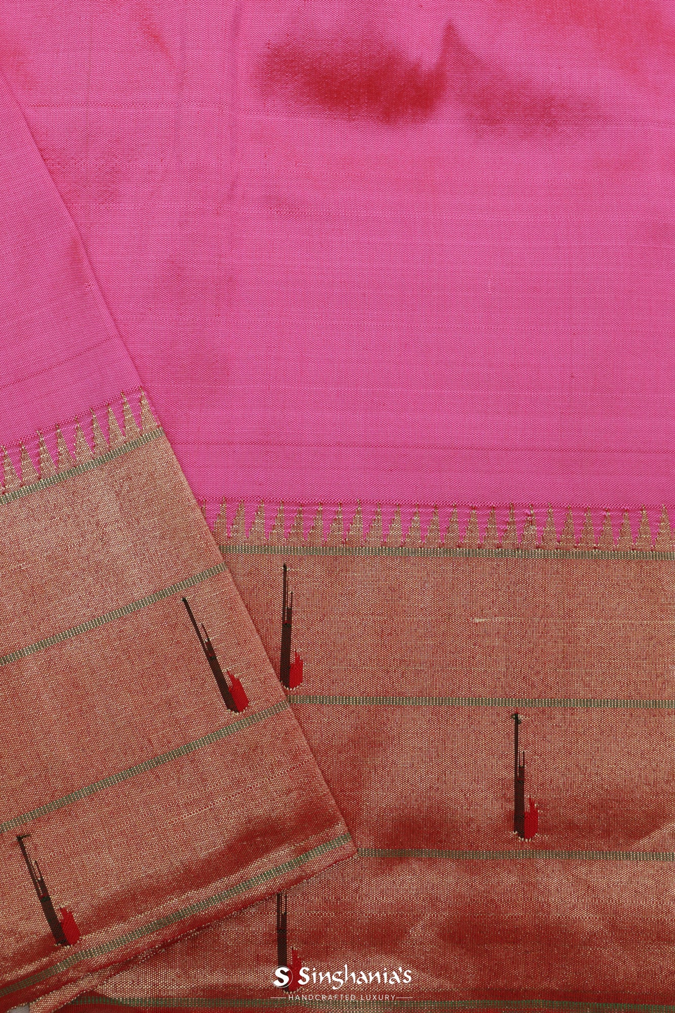 Hot Pink Paithani Silk Saree With Munia Border