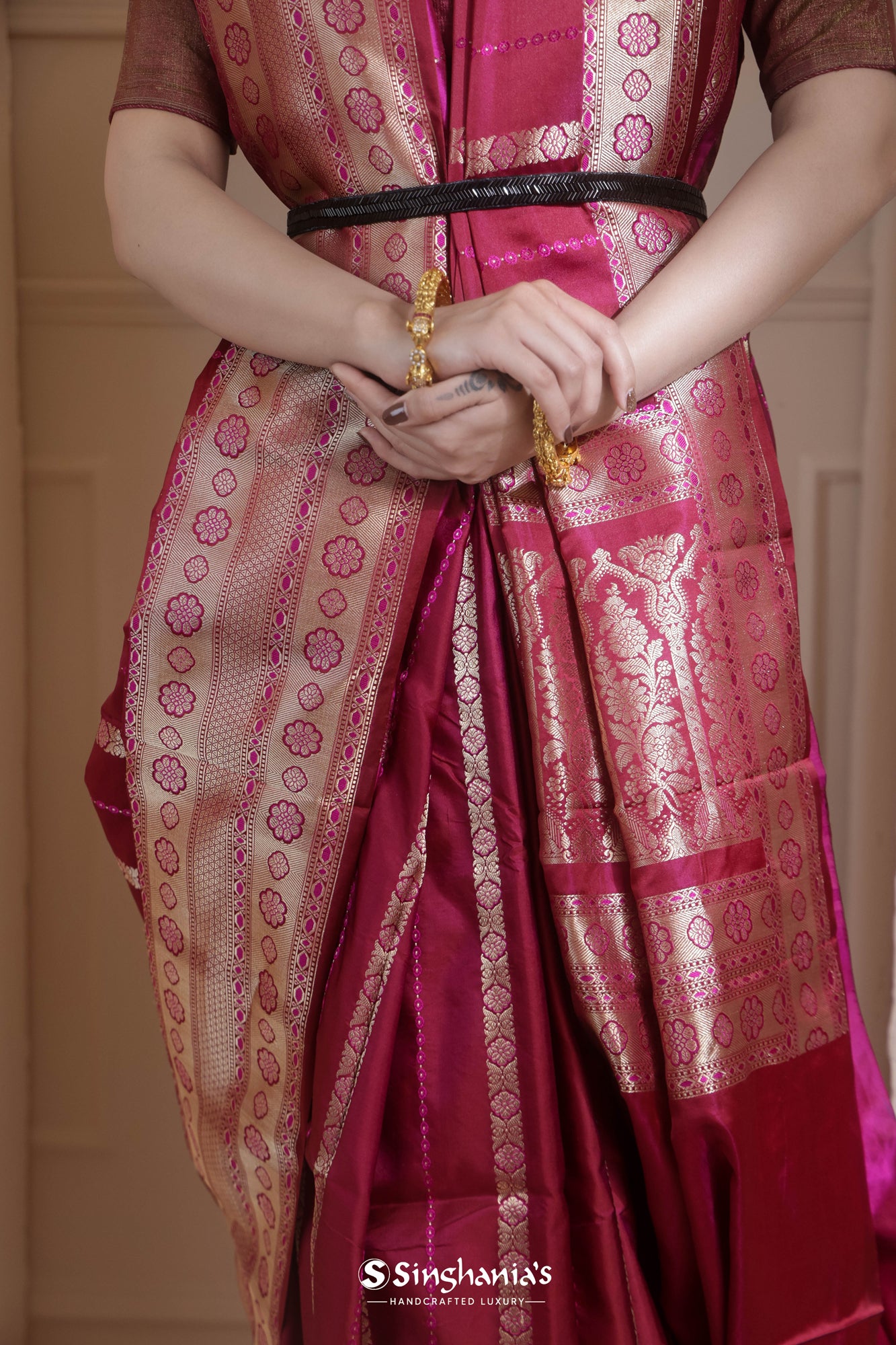 Bright Maroon Banarasi Silk Saree