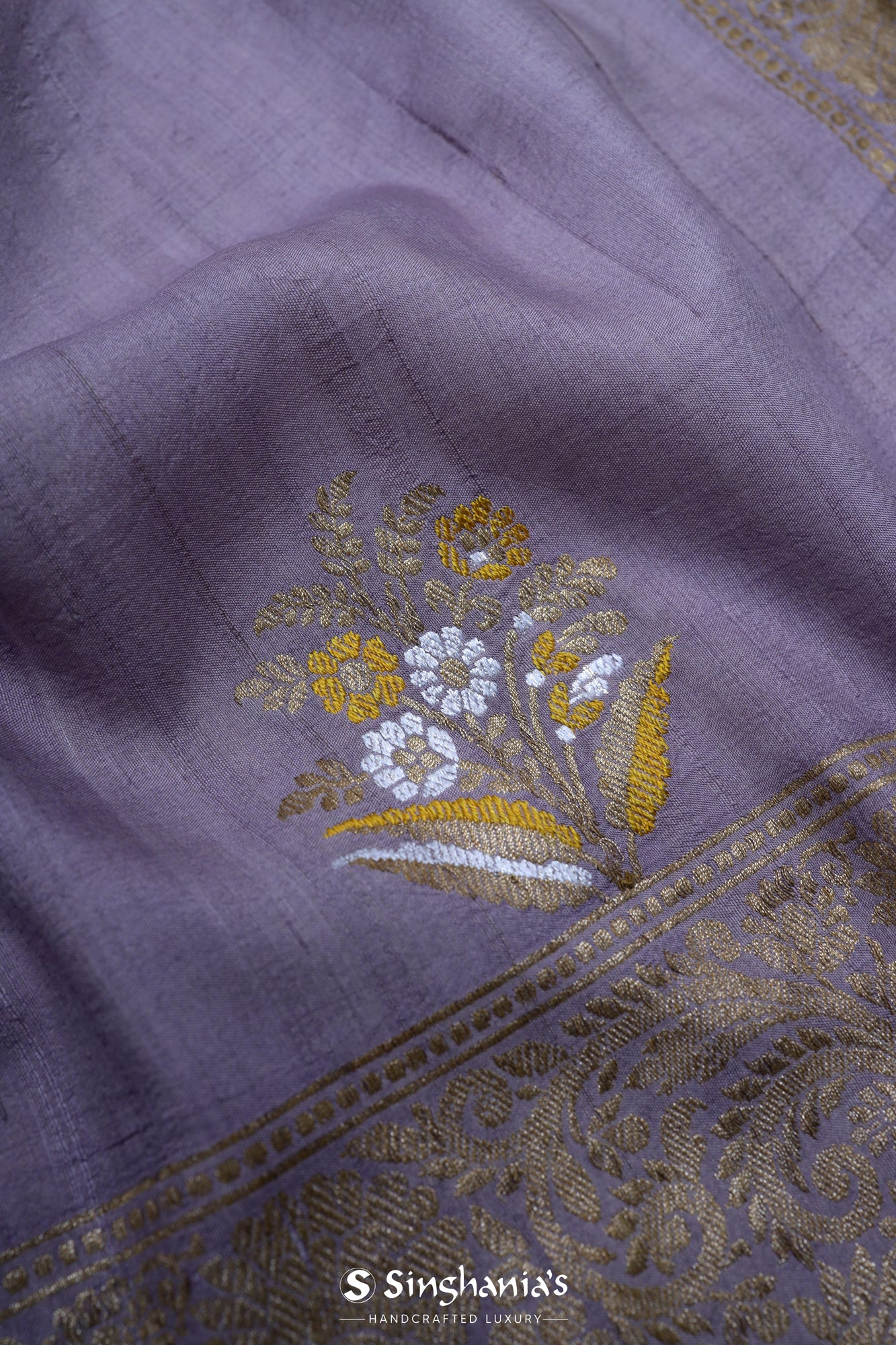 Blue Lilac Tussar Jamdhani Saree With Floral Buttas Weaving
