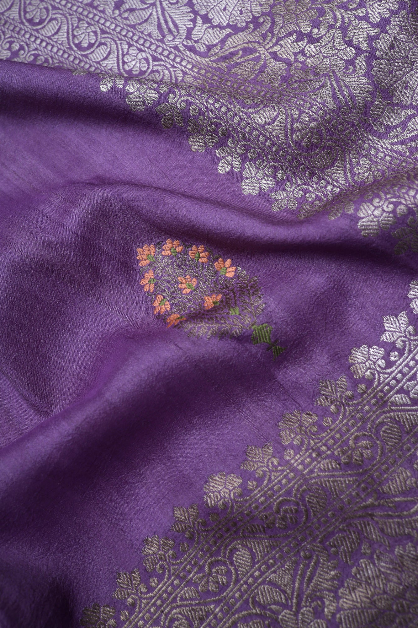 Eminence Purple Tussar Jamdani Saree With Floral Weaving