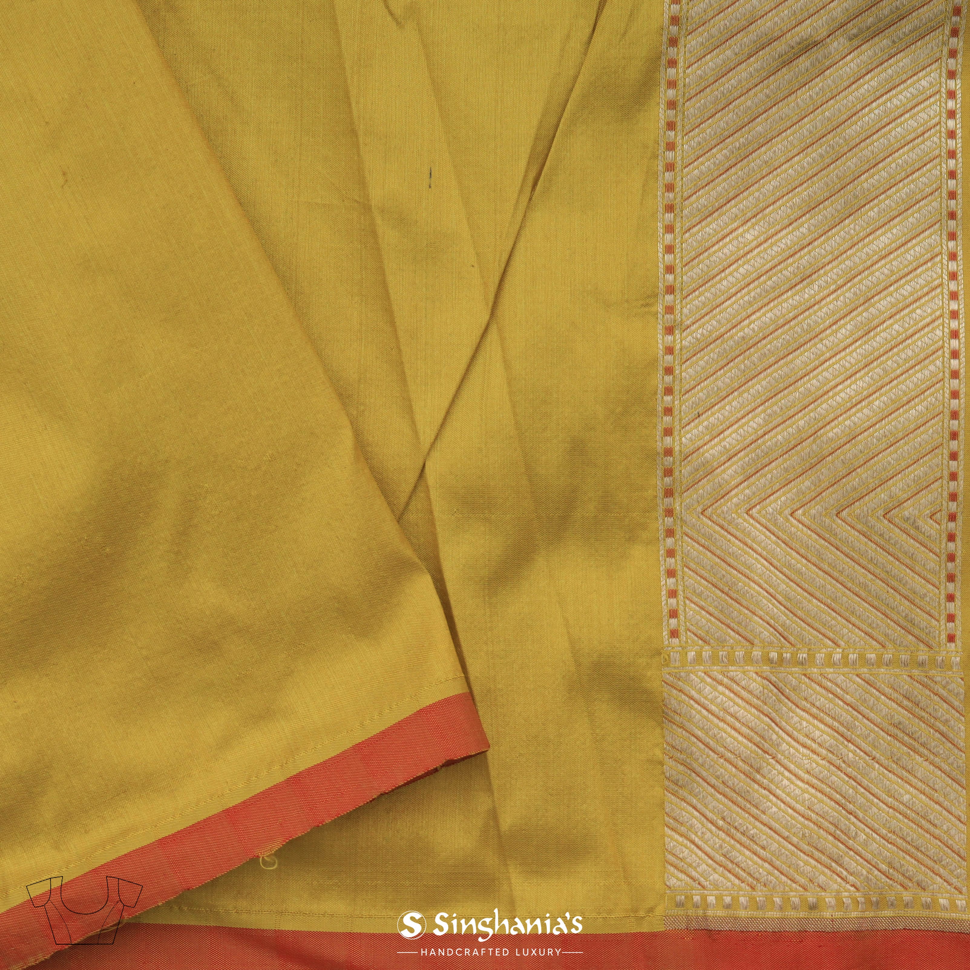 Dark Yellow Banarasi Silk Saree With Palm Tree Motifs