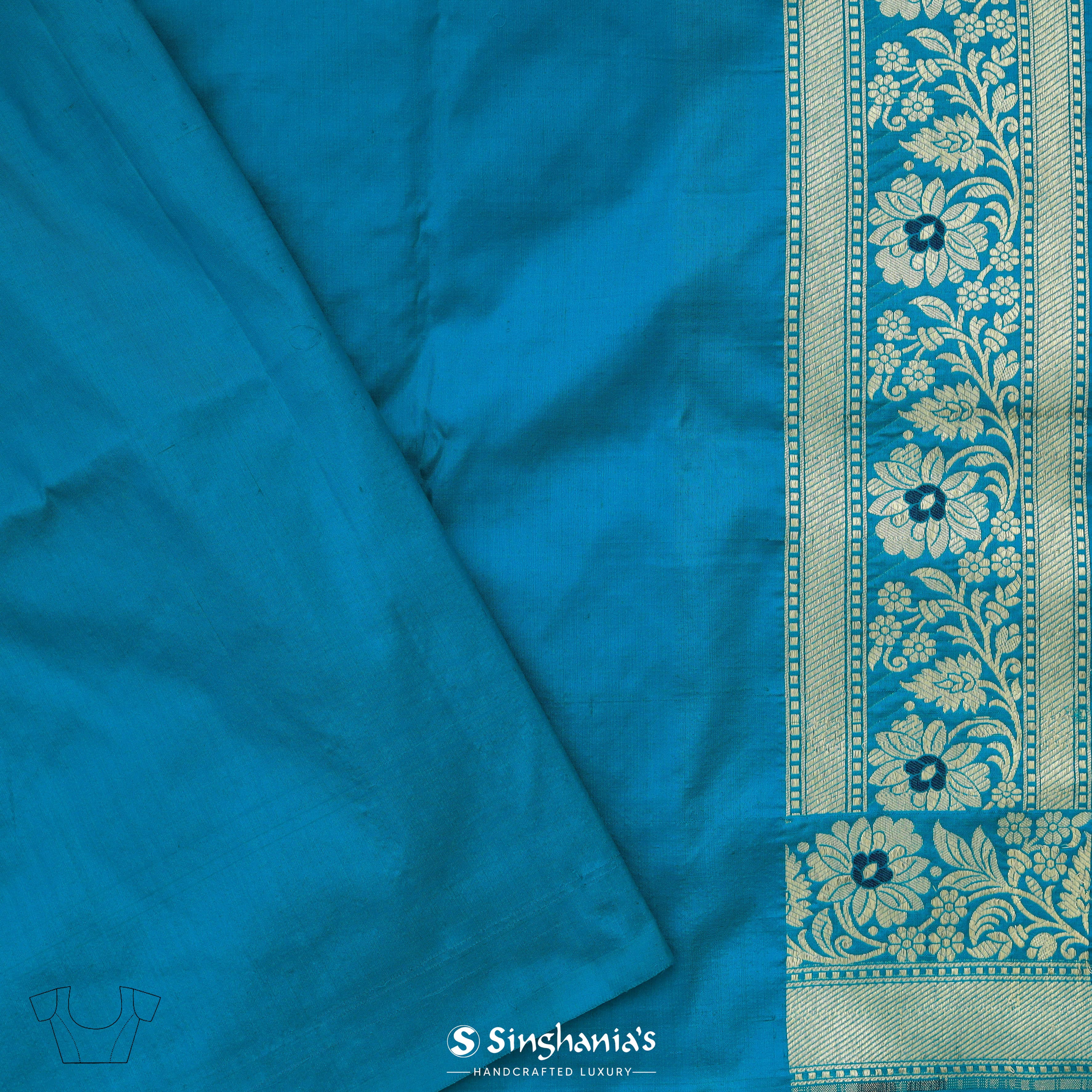 Manganese Blue Banarasi Silk Saree With Floral Jaal Pattern