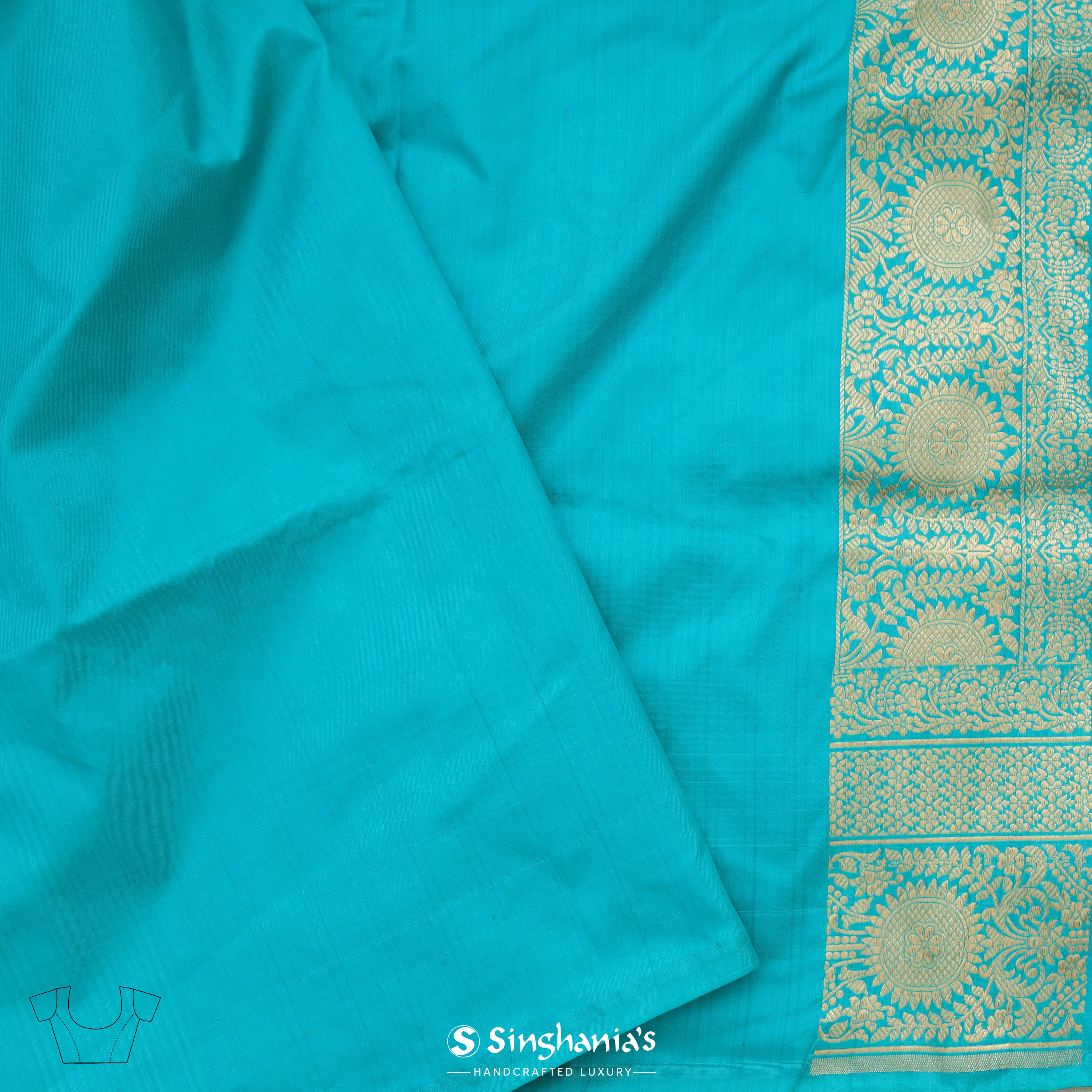 Vivid Sky Blue Banarasi Silk Saree With Floral Creeper Pattern