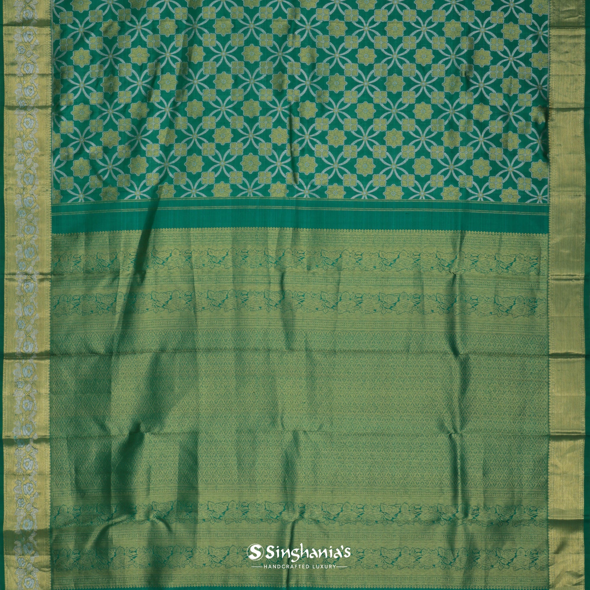 Dark Green Kanjivaram Silk Saree With Floral Jaal Design