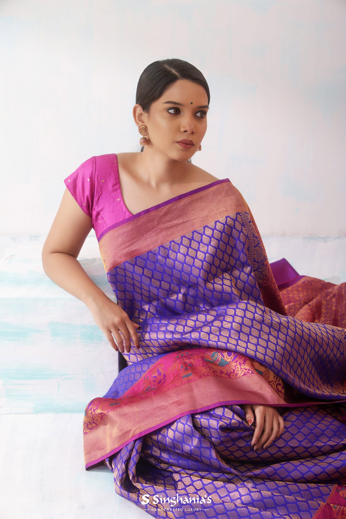 Indigo Blue Gadwal Silk Handloom Saree