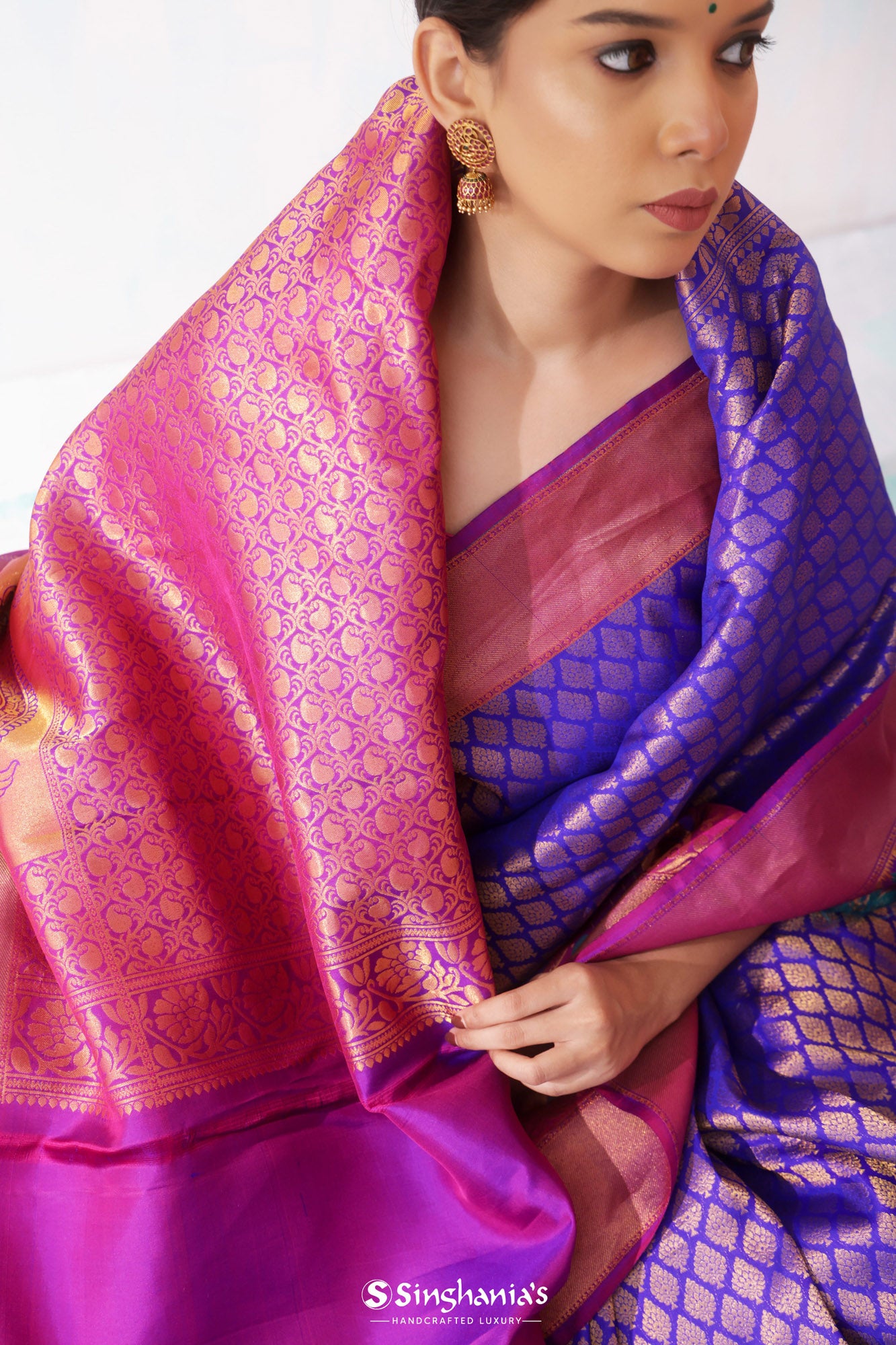 Indigo Blue Gadwal Silk Handloom Saree